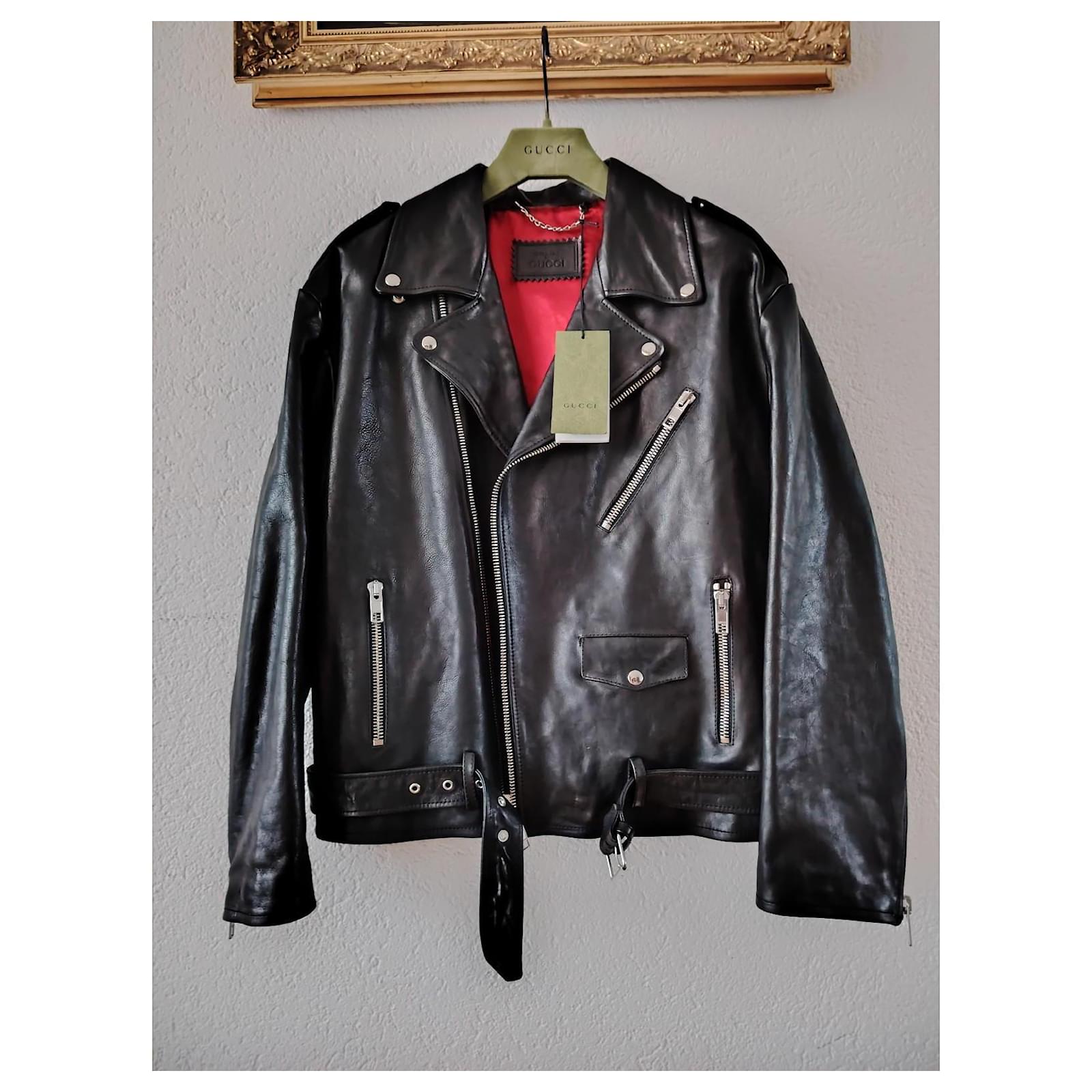 GUCCI GIACCA DA BIKER IN PELLE CON LOGO Nero