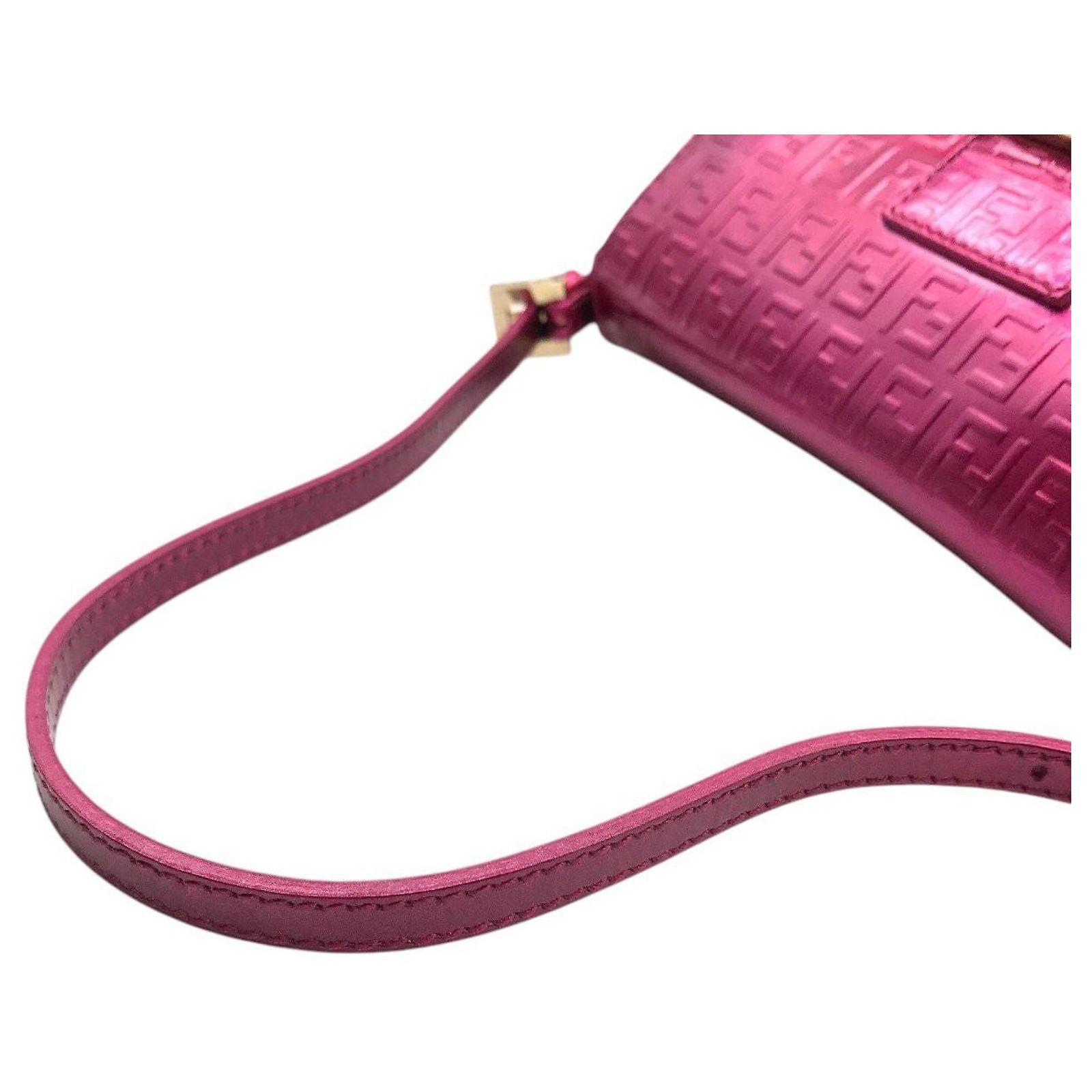 Fendi Pink Metallic Patent Zucchino Monogram Shoulder Hand Bag
