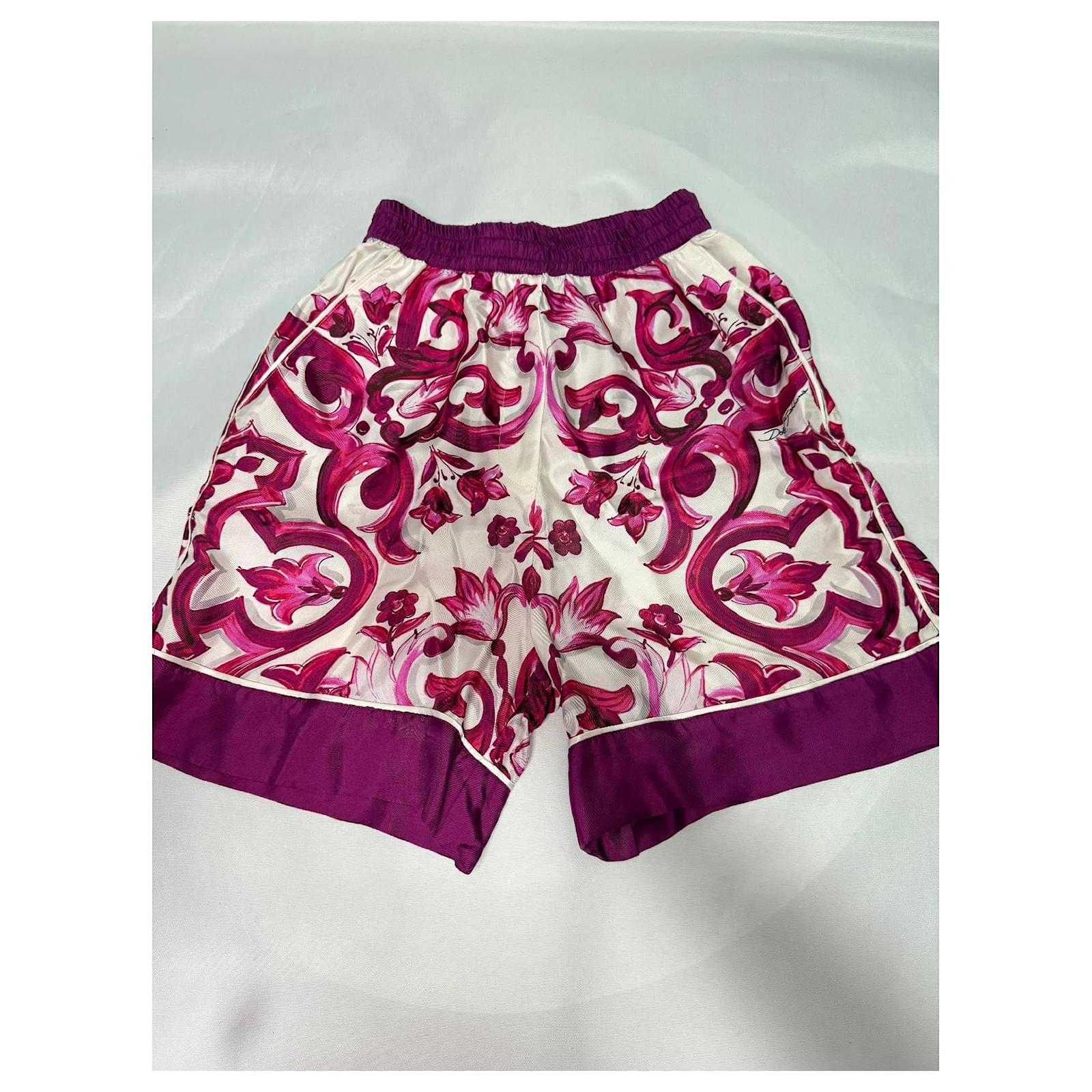 Dolce & Gabbana Majolica print silk shorts Pink White ref