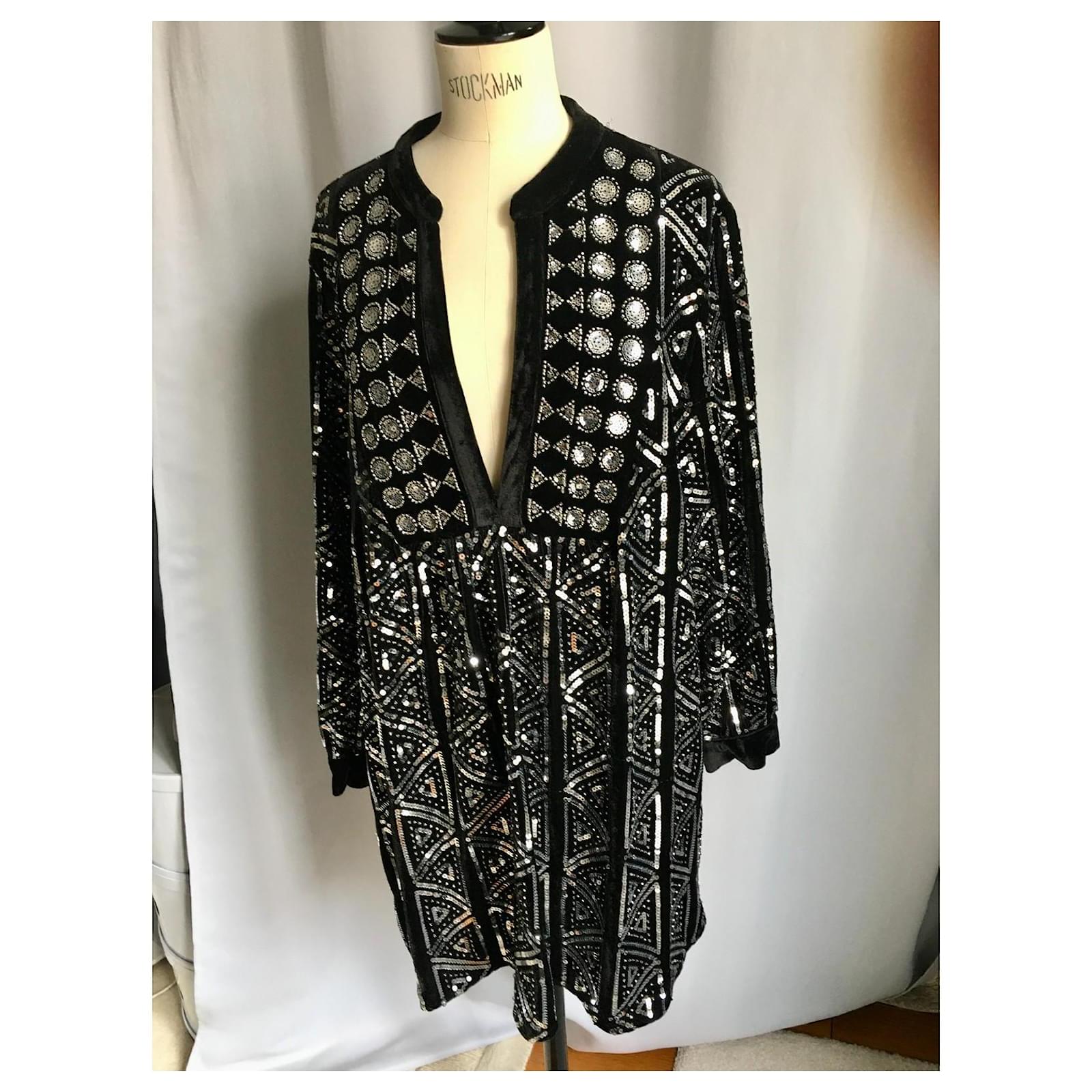 ZARA Evening dress black velvet with glass attributes and sequins new size  XXL Polyester ref.1964798