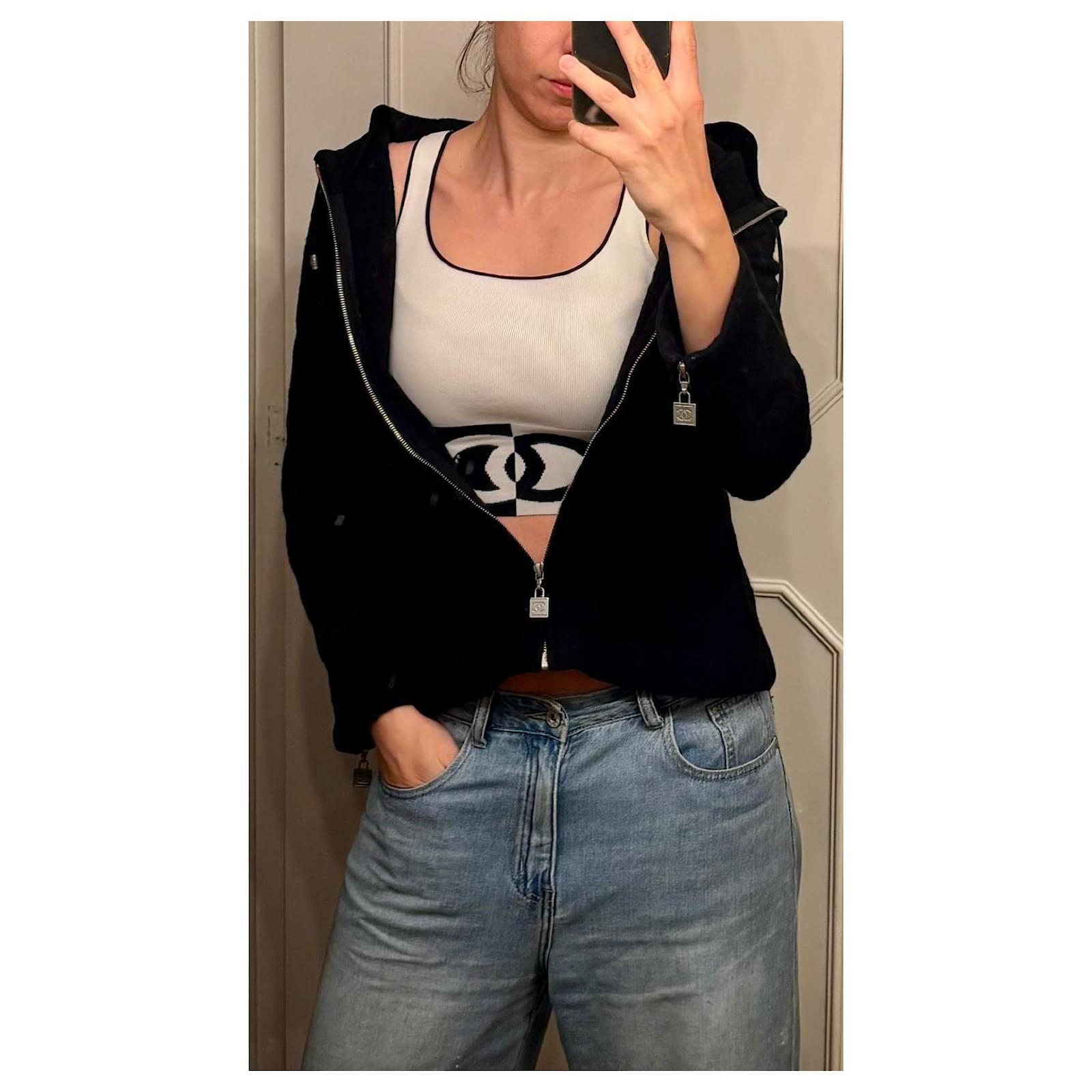 Vintage Chanel Sport Line zip hoodie, 38 EU Black Dark grey Silver