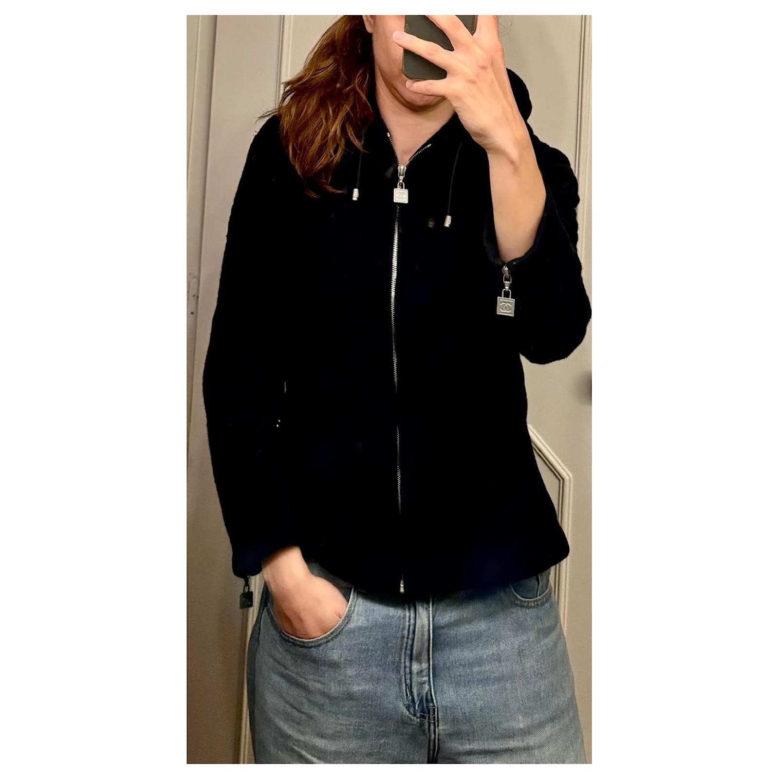 Vintage Chanel Sport Line zip hoodie, 38 EU Black Dark grey Silver