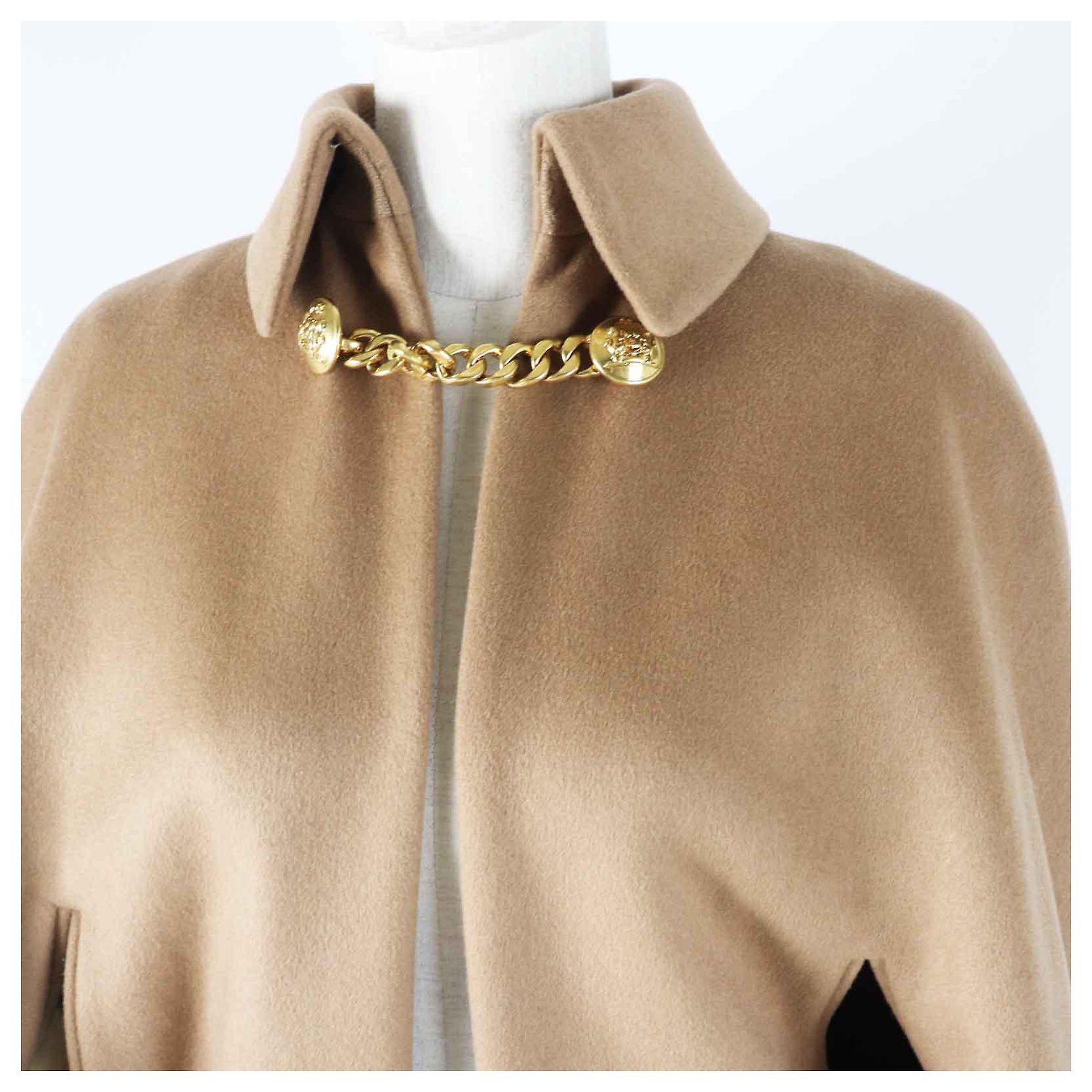 Céline Celine Cashmere Gold Button Long Cape Coat Camel ref 