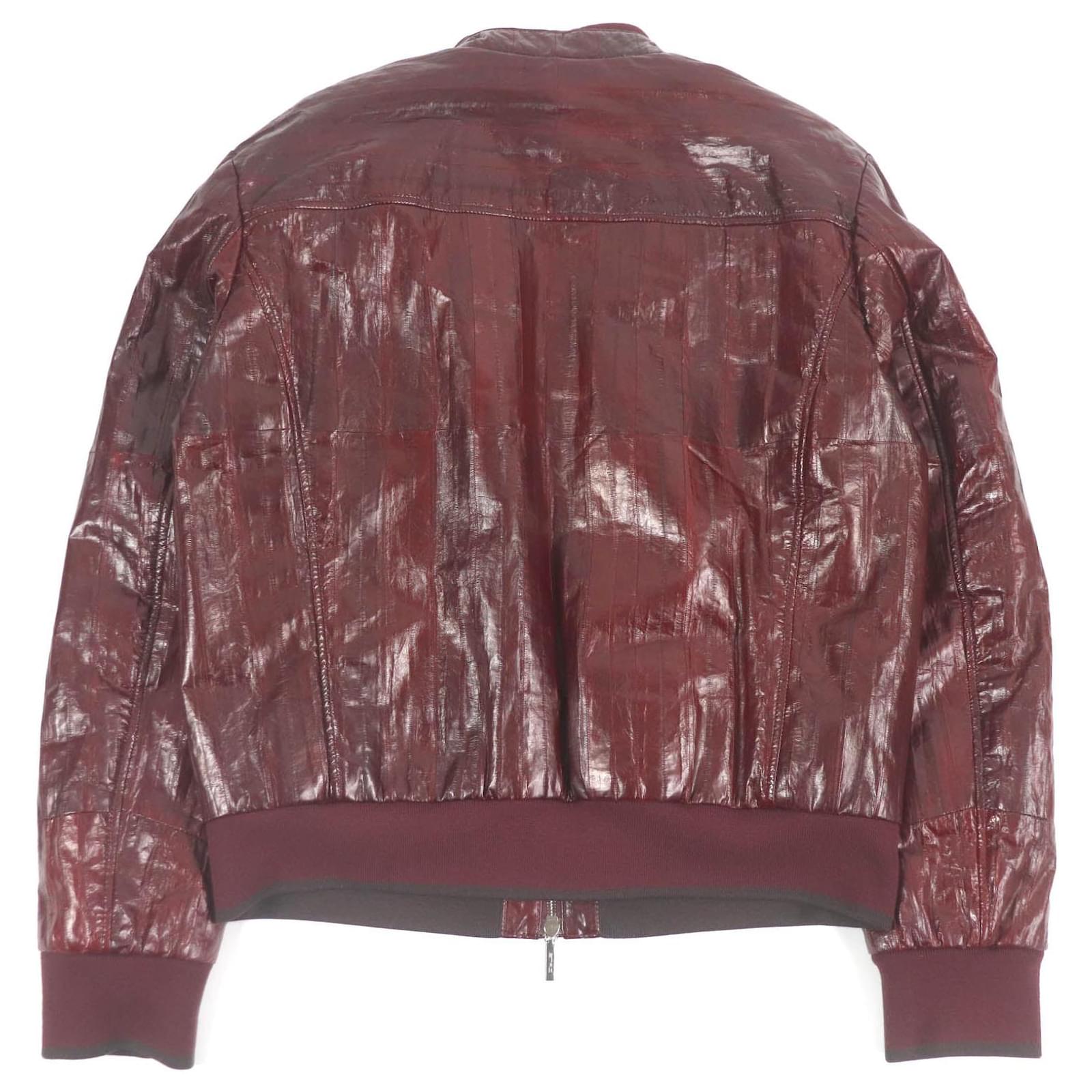 Autre Marque ETRO Eel Leather Silk Bomber Jacket XL Dark red ref