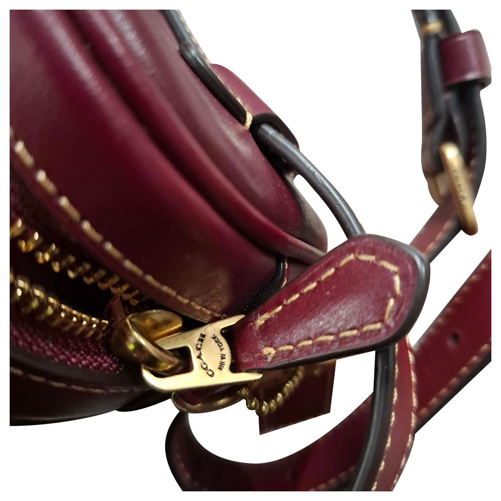 Coach Signature Jacquard Belt Bag In Burgundy Leather And 