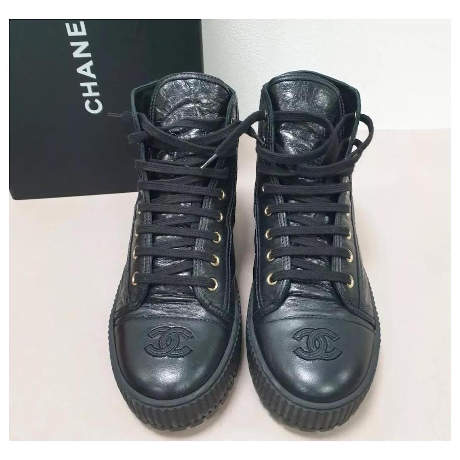 Chanel 2021 Lace Up Sneakers Sz.40 Black Leather ref.JC1973421