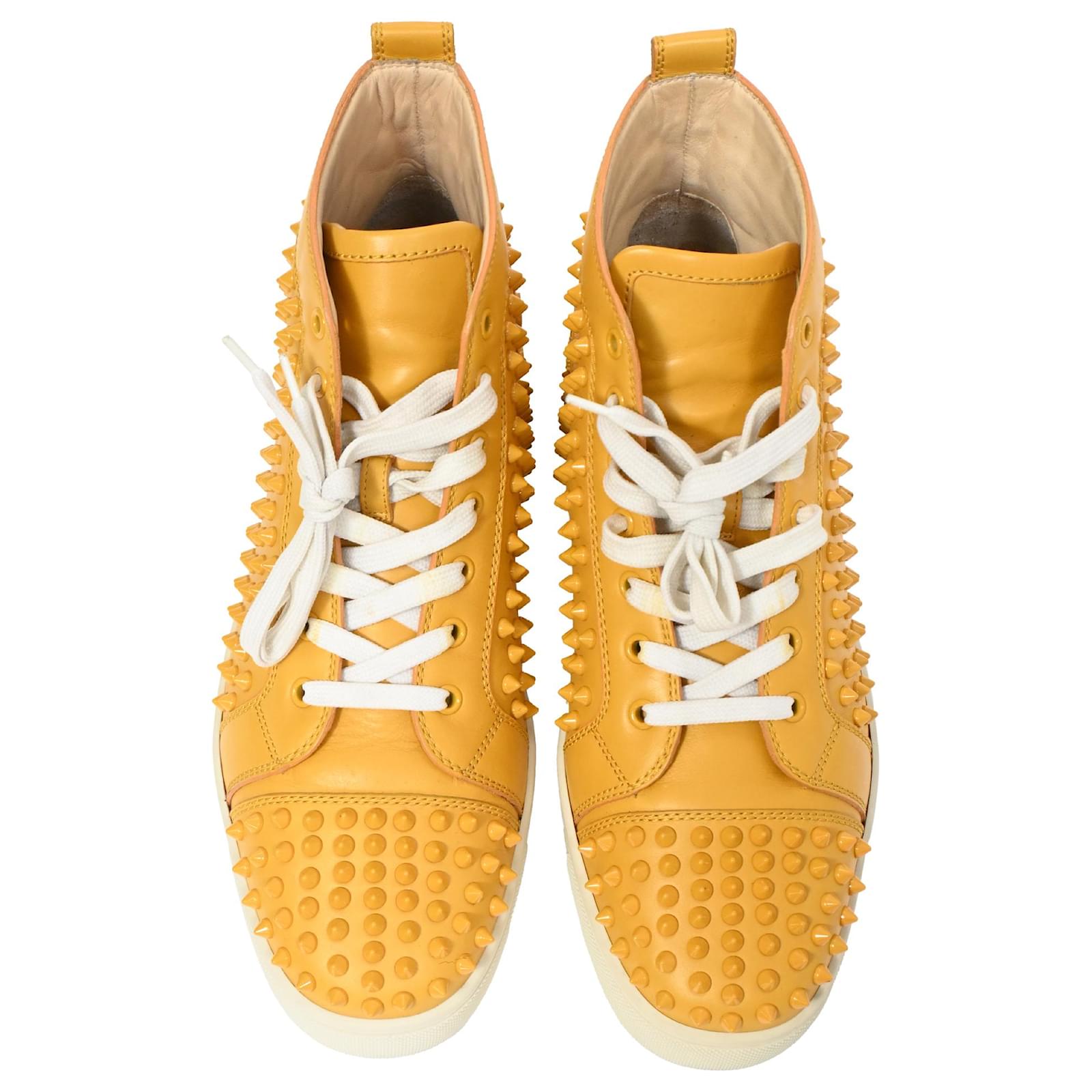 クリスチャンルブタン　 LOUIS SPIKE FLAT　スニーカー　イエロー Christian Louboutin Louis Yellow Suede Gold Spike High Top