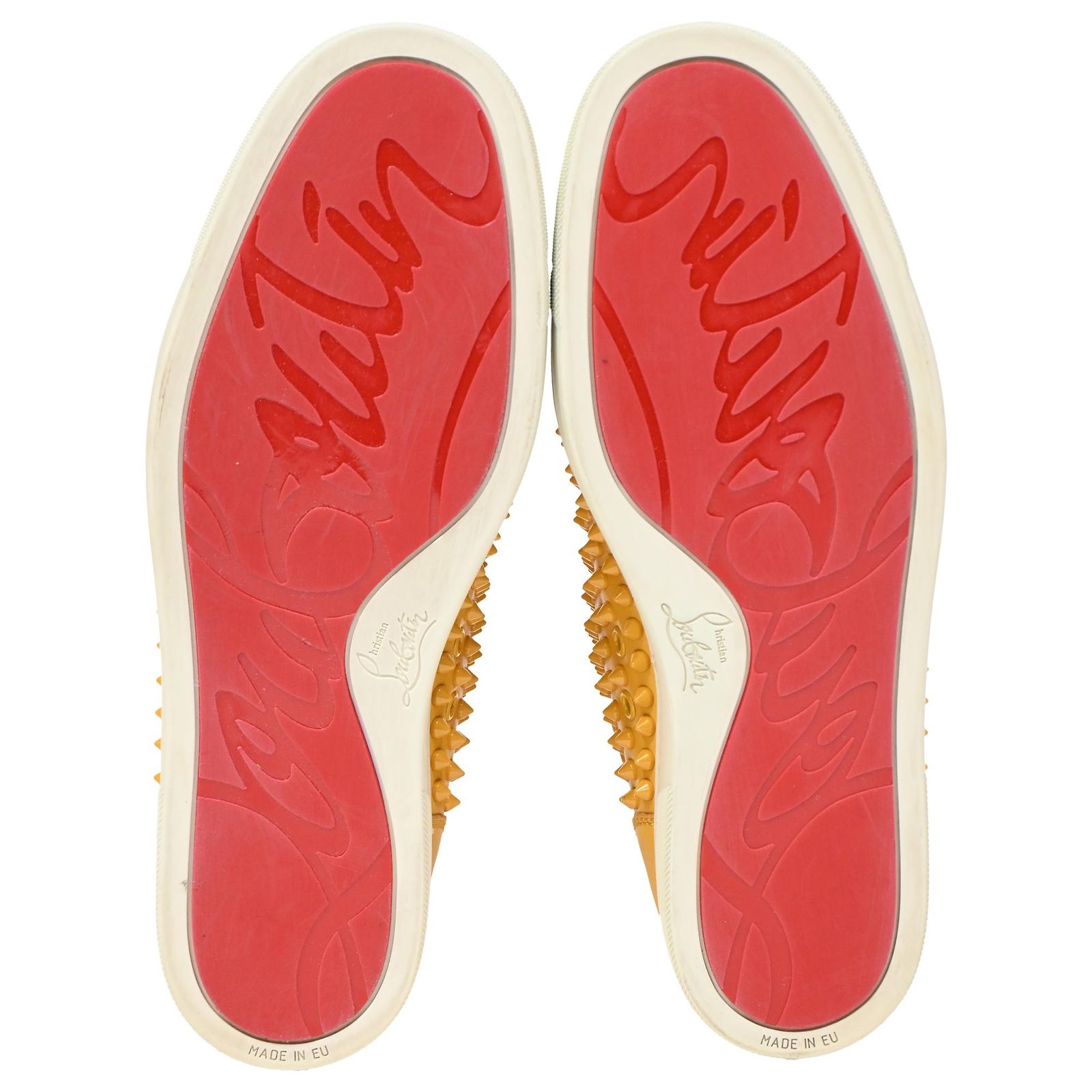 Christian Louboutin Yellow Spike Studded Patent Leather Men\'s Sneakers Red Sole CHRISTIAN LOUBOUTIN - Louis Spiked Suede and Mesh-Trimmed  main image 4