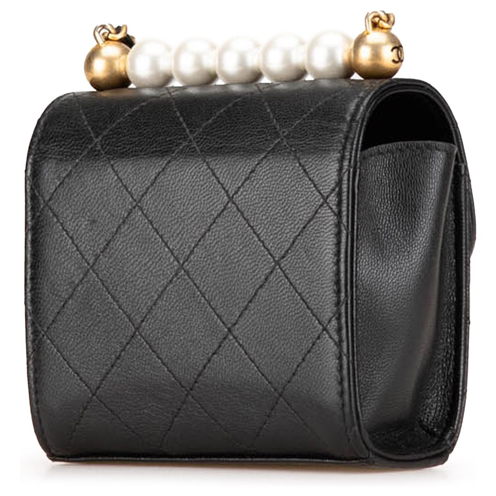 Chanel Black Mini Goatskin Chic Pearls Clutch On Chain Leather ref ...