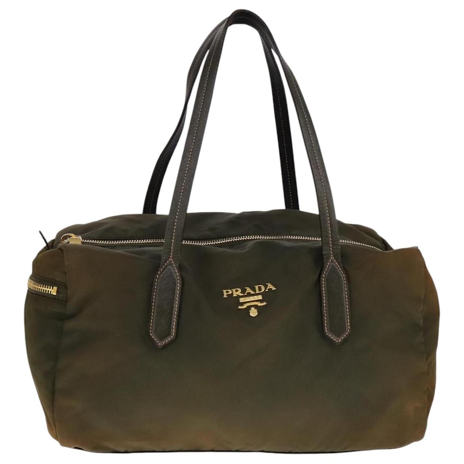 PRADA Boston Bag Nylon Khaki Gold Auth bs21678 Golden ref