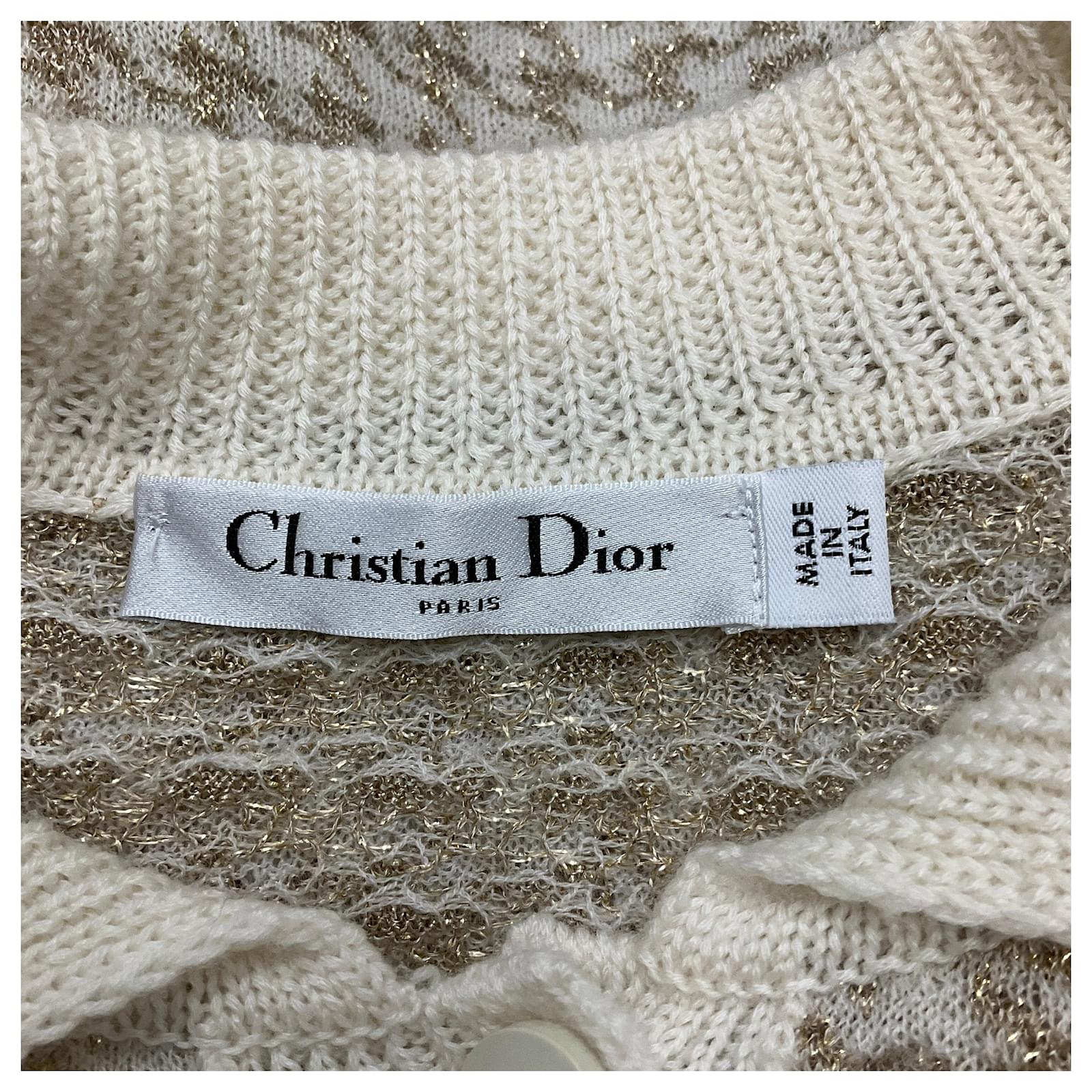 Christian Dior Ivory / Gold Metallic Short Sleeved Cashmere Knit