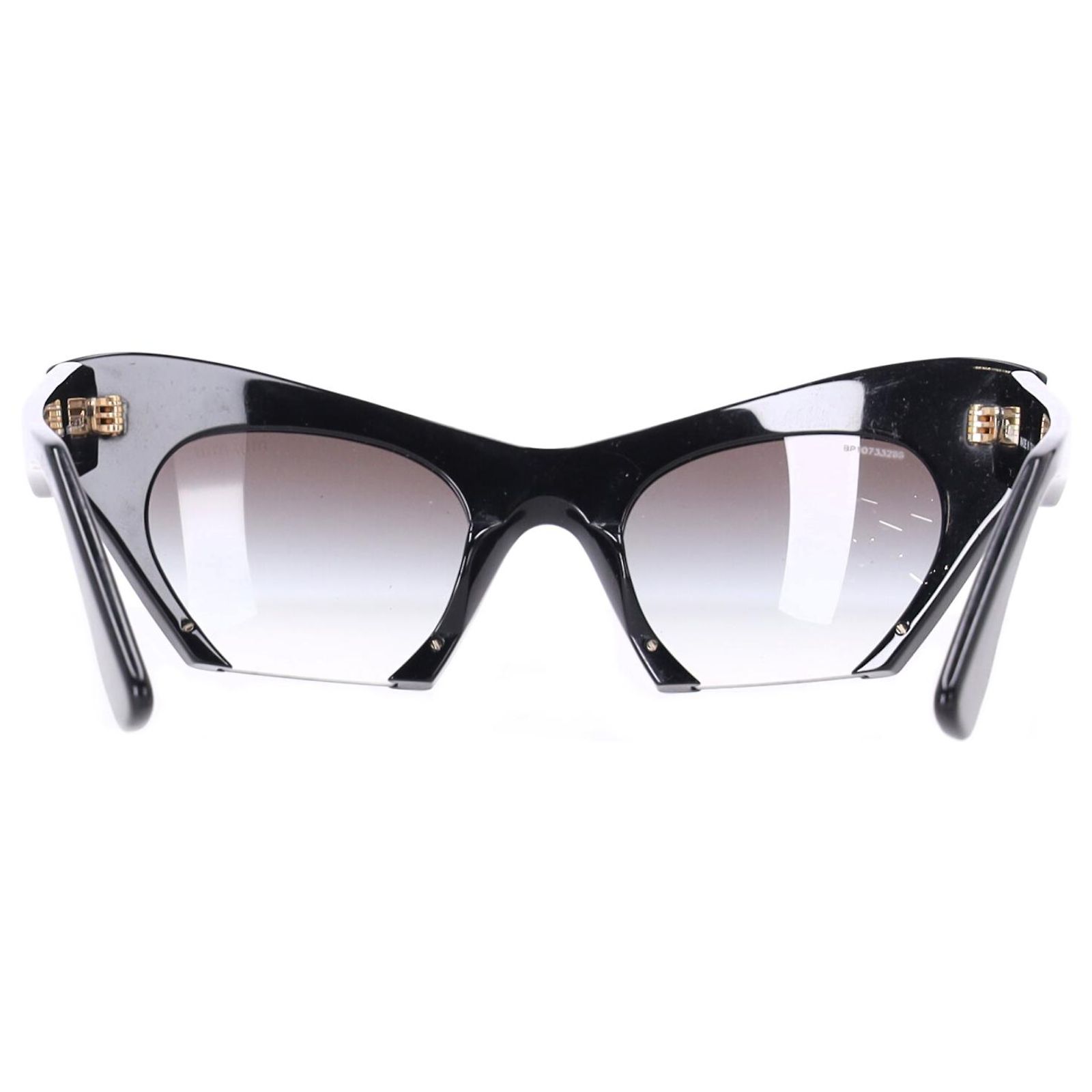 Miu Miu Black Cat Eye Cut Off Rimless Bottom Sunglasses Miu Miu MU 54YS 5AK5S0 Rimless Wraparound Black Sunglasses - US main image 2