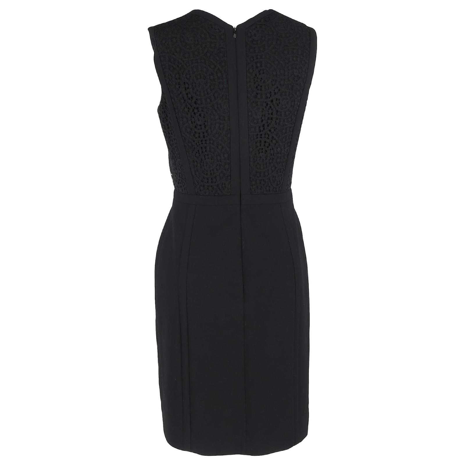 Hugo Boss Lace Detail Midi V-Neck Dress in Black Wool ref.1990130 - Joli  Closet