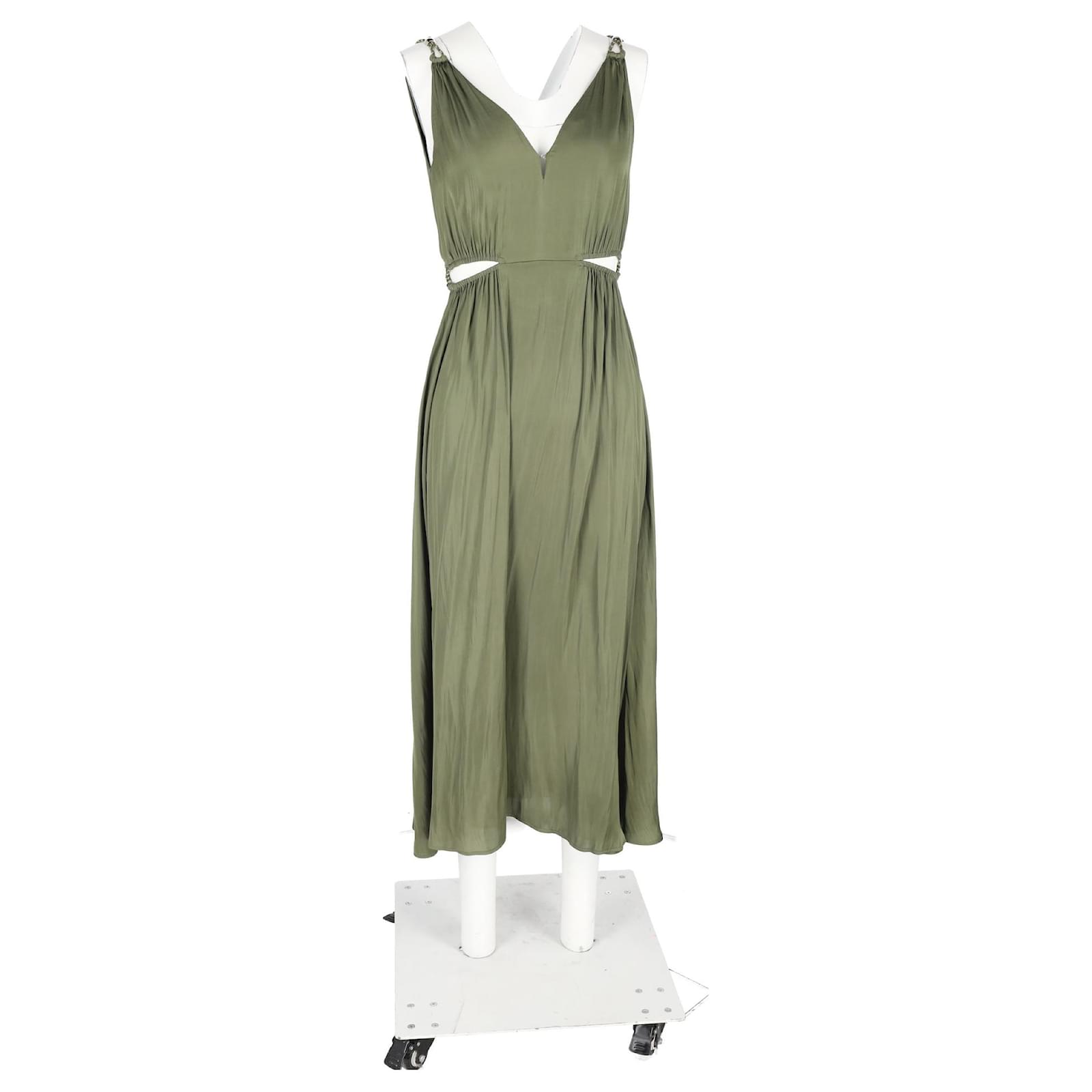green emerald velvet dress Maje Midi Dress Rayelle Green Floral Print Crepe Size 2 – Celebrity Owned main image 1