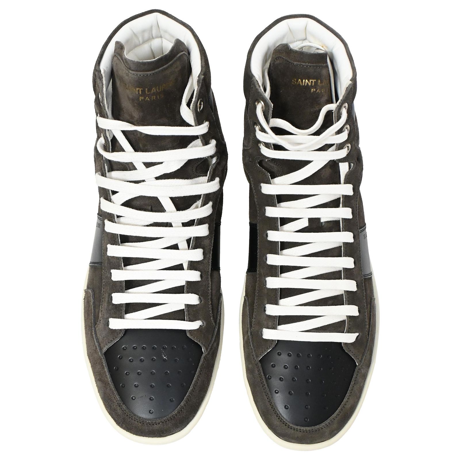 - Saint Laurent Colorblock High Top Perforated Tennis Shoes White/Black Me… Saint Laurent White Leather Studded High Top Sneakers Size  main image 2