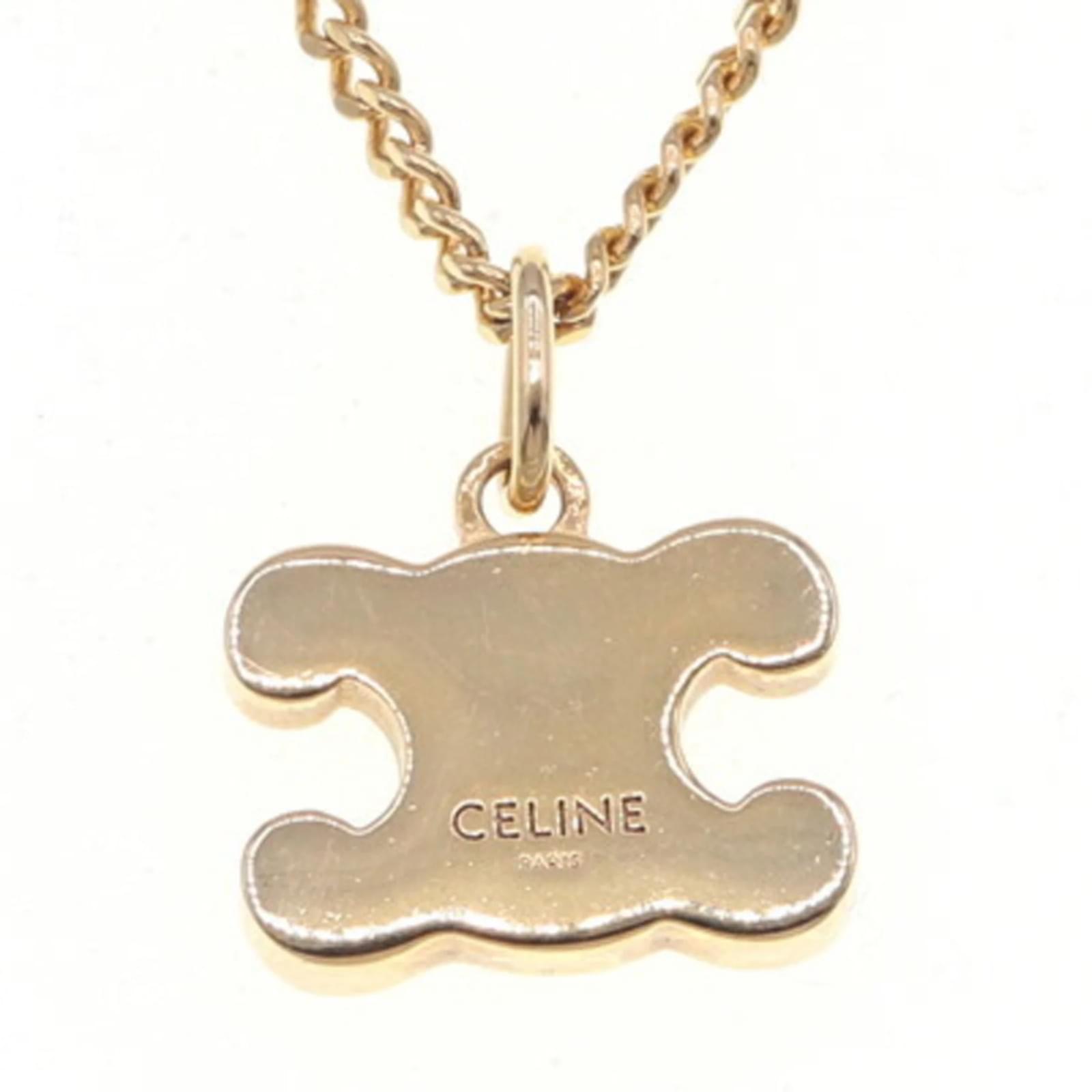 Céline Celine Triomphe Rhinestone Necklace Golden Metal ref