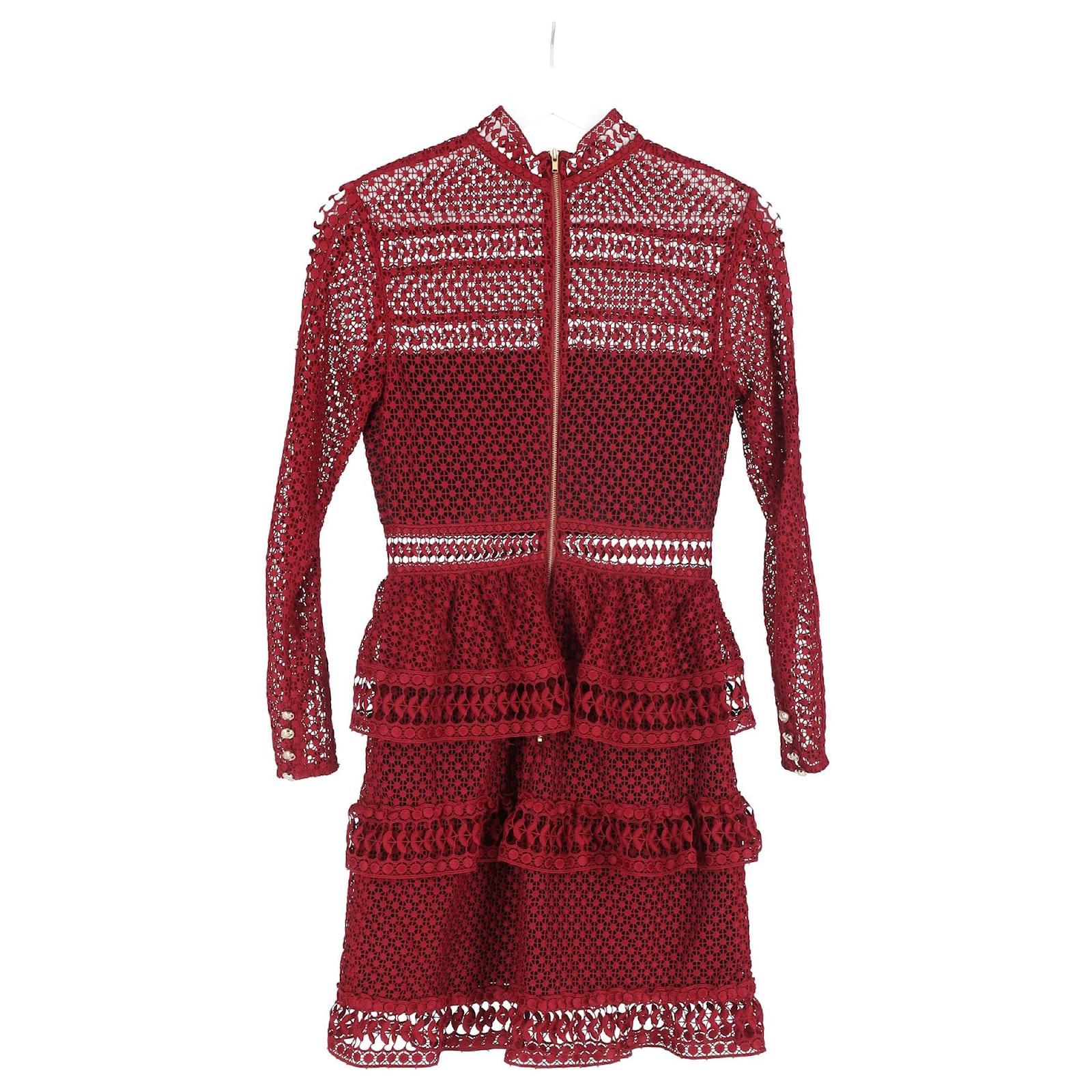 Self portrait Self-Portrait Lace Detail Mini Long Sleeve Dress in Burgundy Polyester Red Dark red ref.1996113 - Joli Closet Self portrait Self-Portrait Lace Detail Mini Long Sleeve Dress in Burgundy Polyester Red Dark red ref.1996113 - Joli Closet