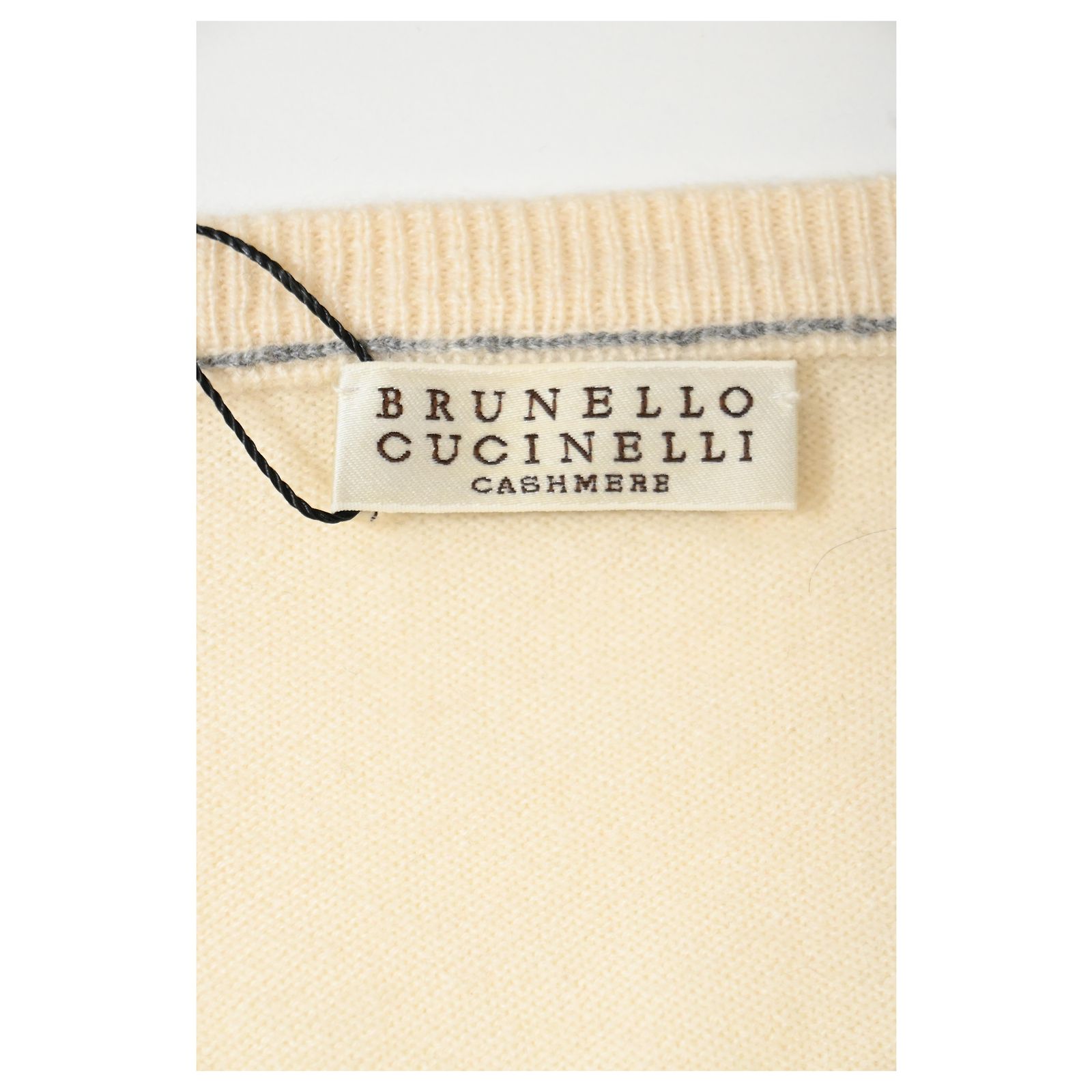Pull Col V En Cachemire 100% Brunello Cucinelli - Crème Côtelé Avec Paillettes, Taille 3XL - Occasion Parfait