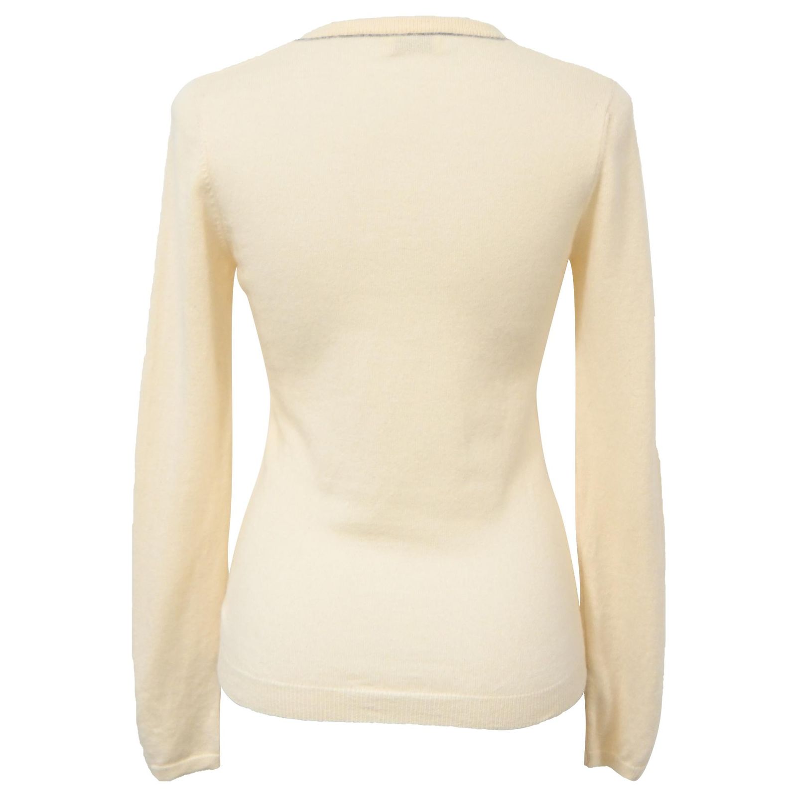 Pull En Cachemire 100% Brunello Cucinelli - Col V Côtelé Crème Avec Paillettes - Taille 3XL - Occasion Parfait état