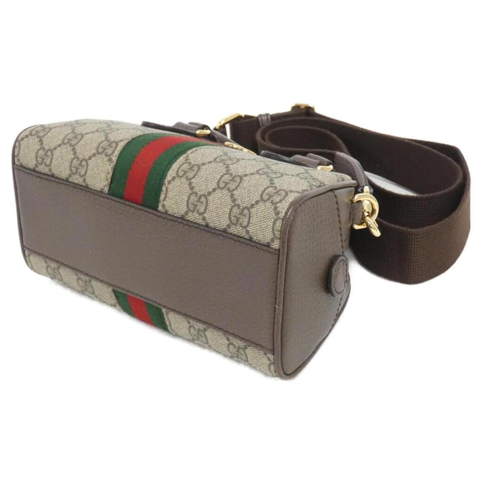 Gucci Ophidia Boston Bag Brown Beige Leather Cloth