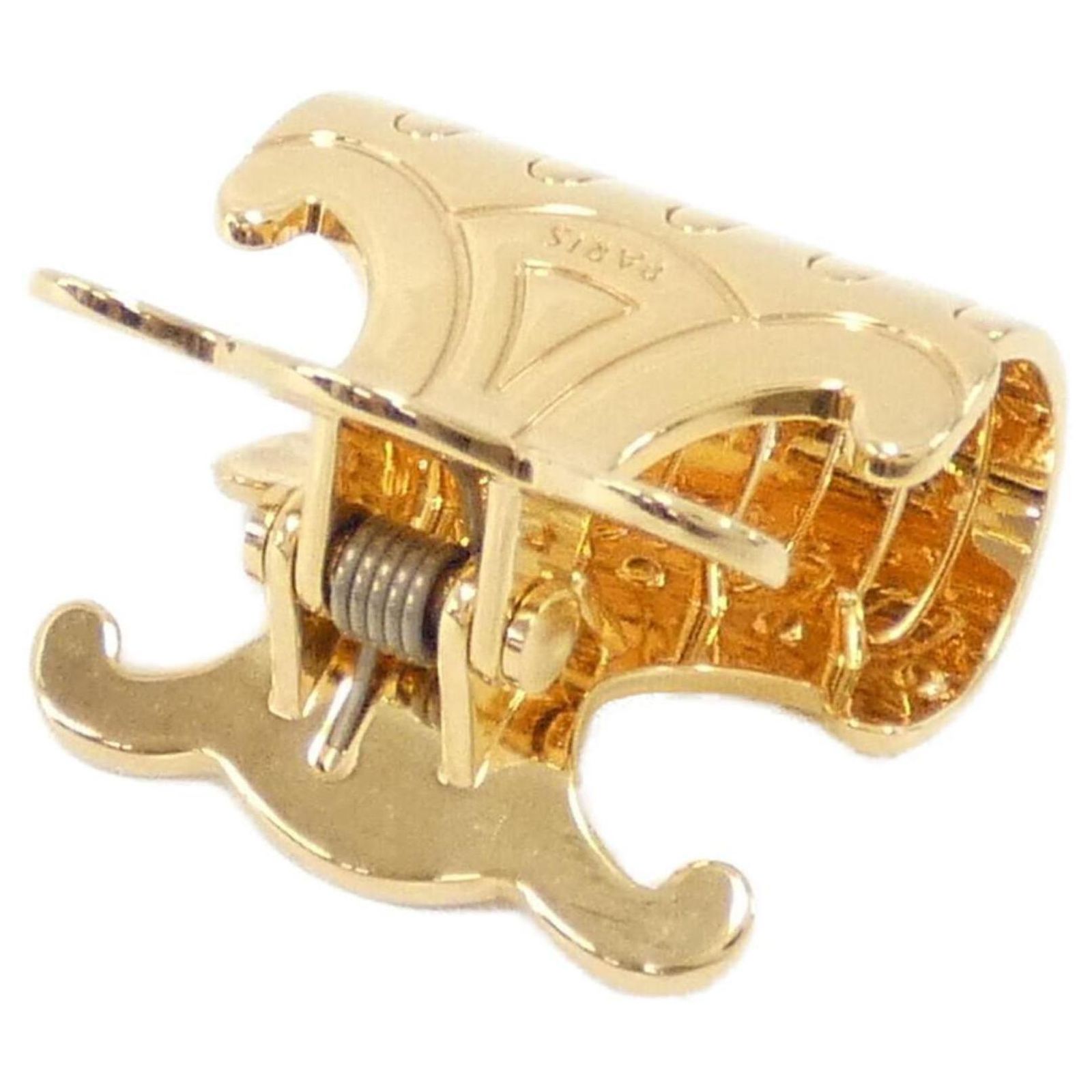 Celine Shiny Gold Hair Claw CELINE Triomphe Snap hair clip Barrette 46Z656BSL35OR Gold  main image 2