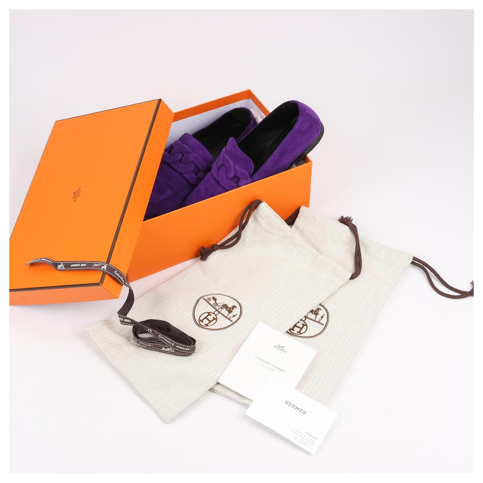 Hermès HERMES Honest Chaîne d'Ancre Suede Loafer in Purple, Size