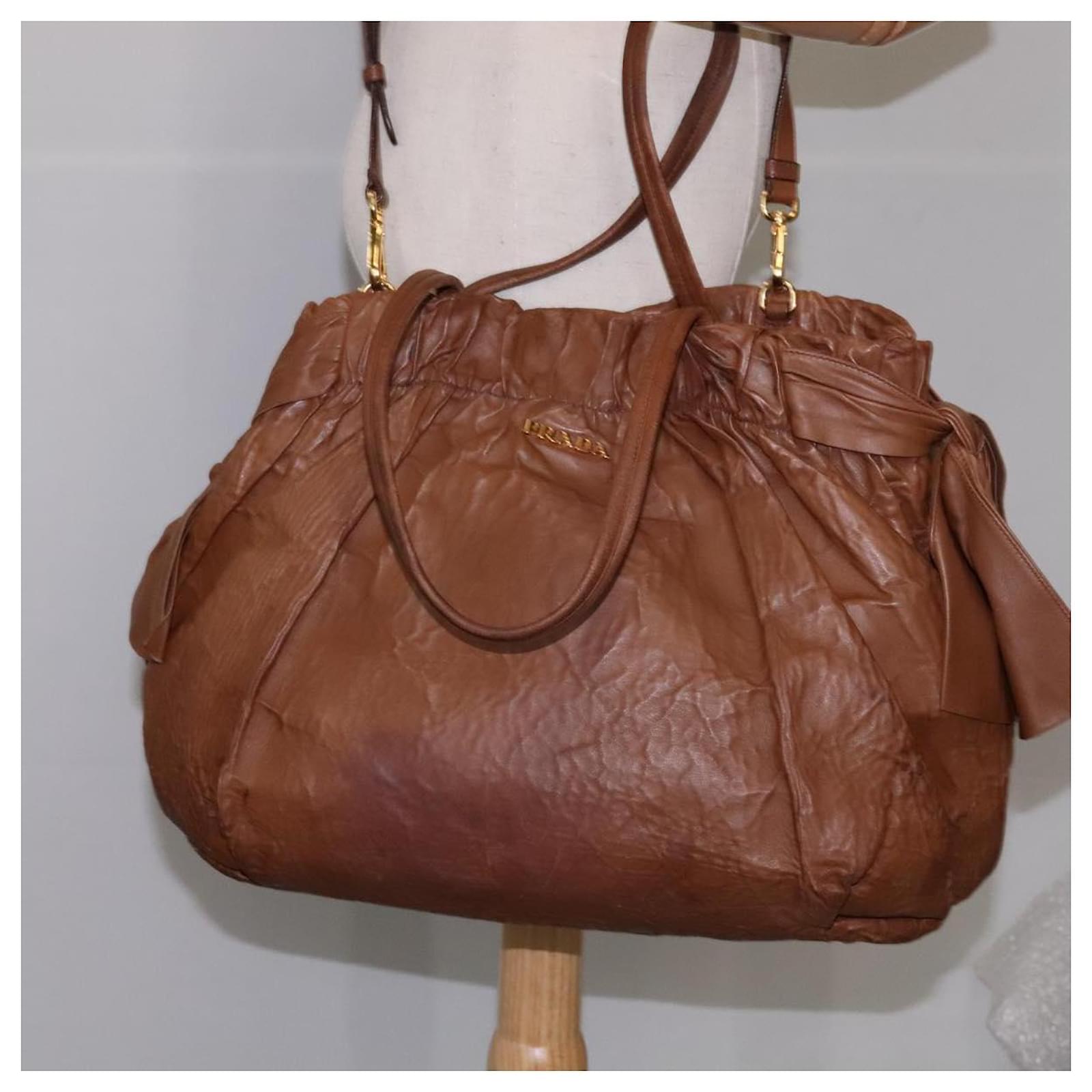 PRADA Tote Bag Leather 2way Brown Auth ki5372 ref.2008308