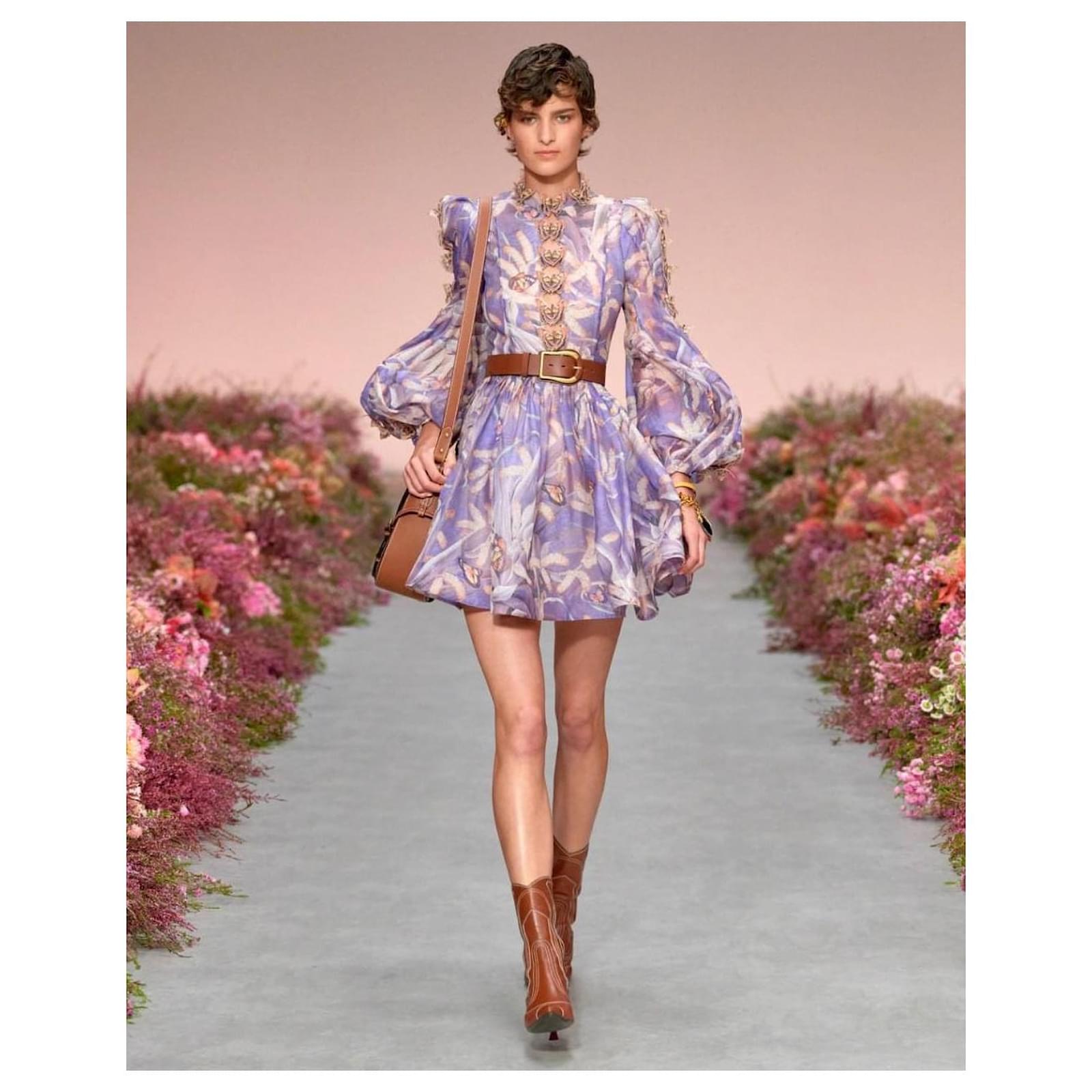 zimmermann purple butterfly dress Zimmermann Botanica Butterfly-detailed Linen-silk Mini Dress in Purple
