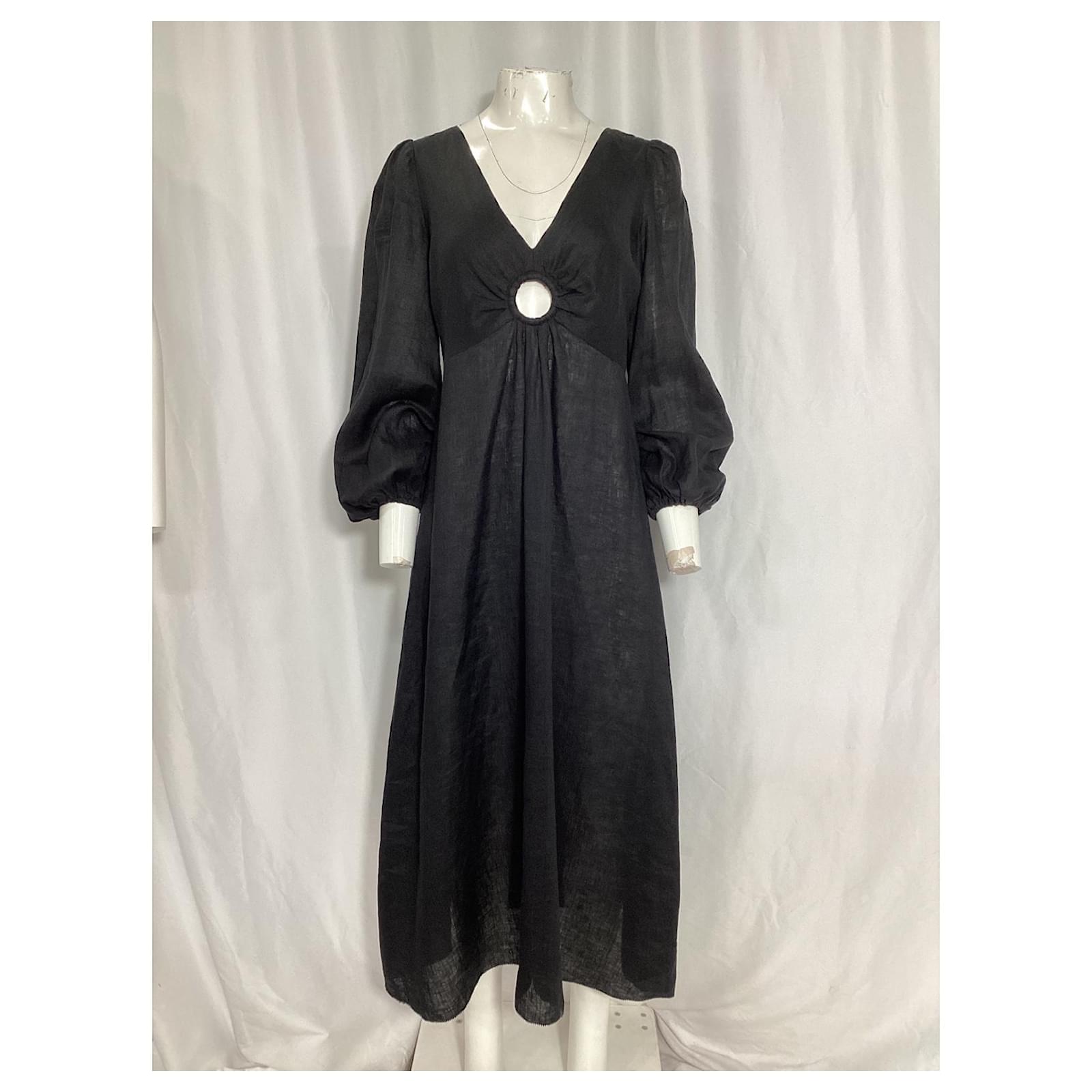 zimmermann wayfarer linen dress Zimmermann Wayfarer Cutout Midi Dress In Black Linen