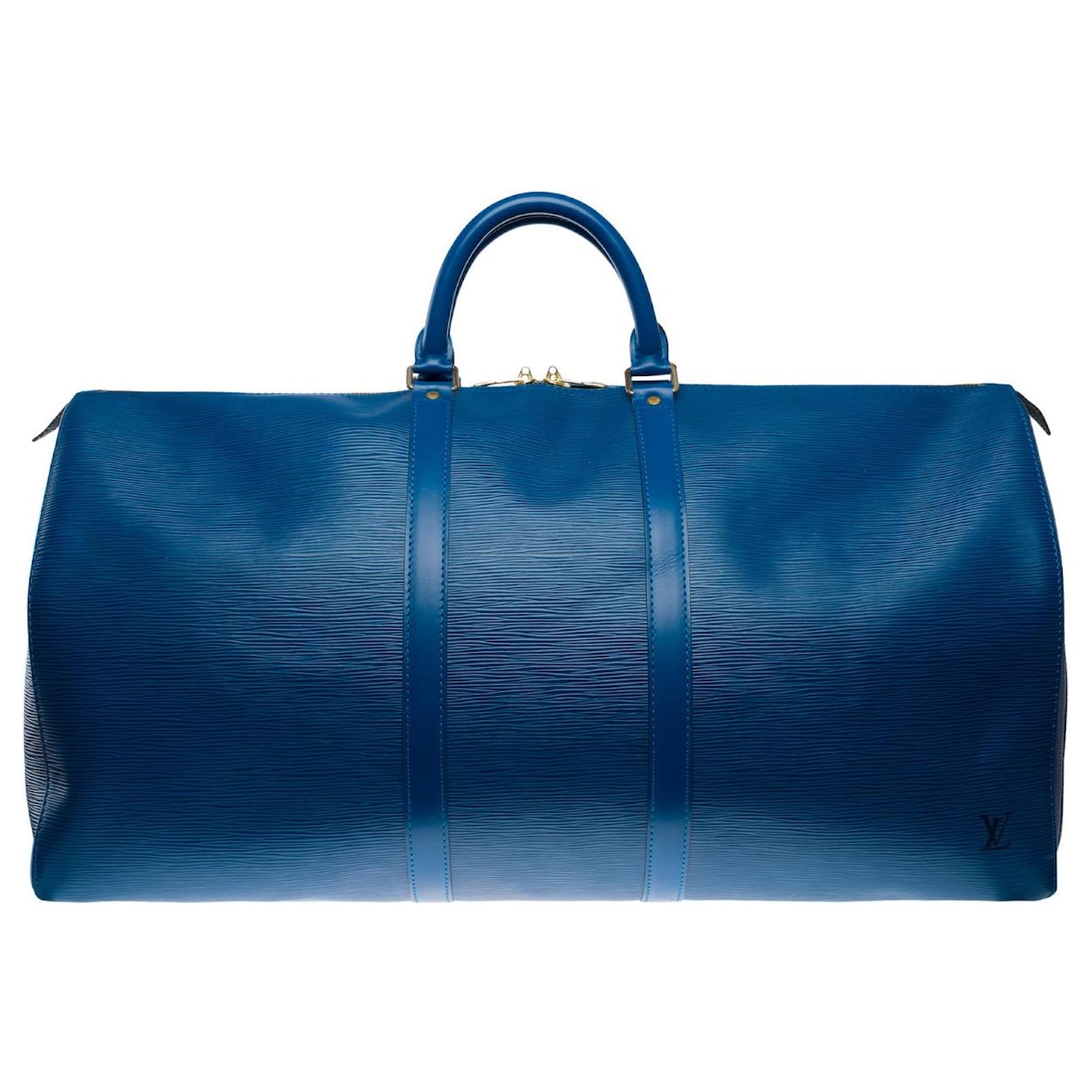 LOUIS VUITTON Keepall Bag in Blue Leather - 102480  ref.2015348
