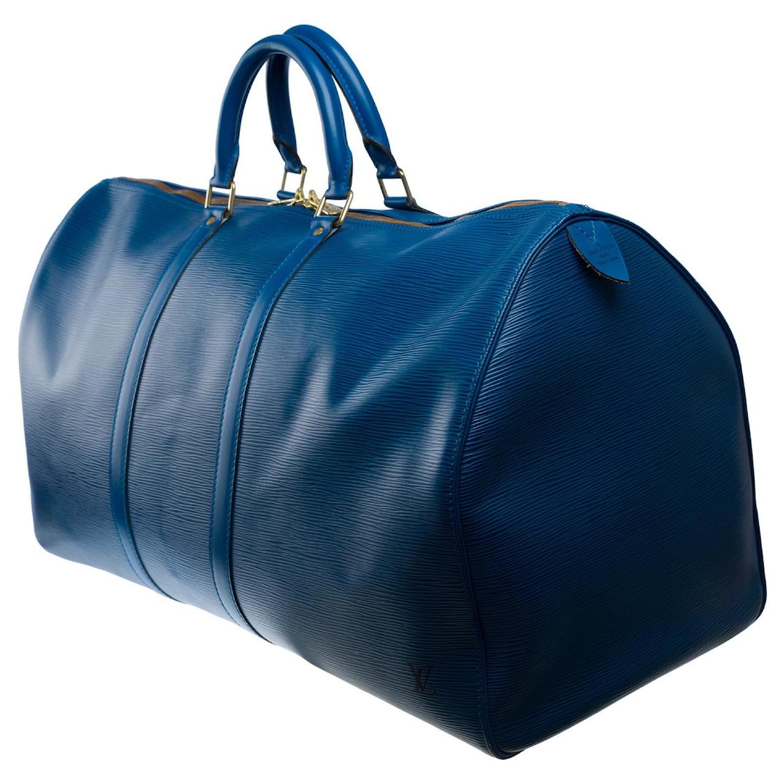 LOUIS VUITTON Keepall Bag in Blue Leather - 102480  ref.2015348