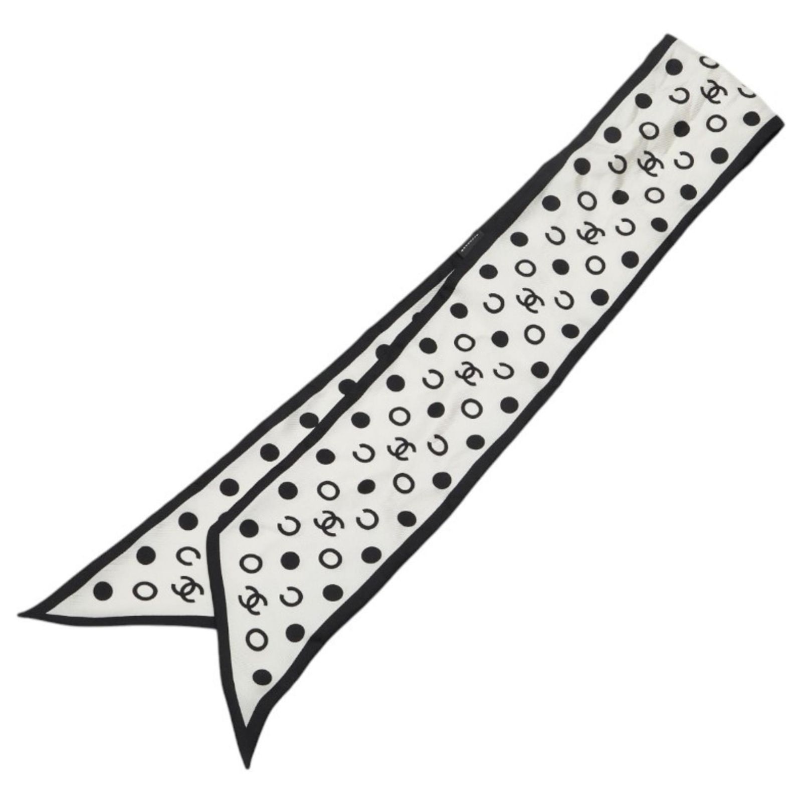 Chanel Coco Mark Polka Dot Motif Scarf Muffler Scrunchie Set Black