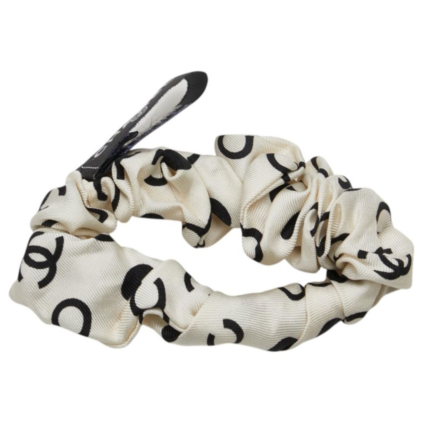 Chanel Coco Mark Polka Dot Motif Scarf Muffler Scrunchie Set Black 