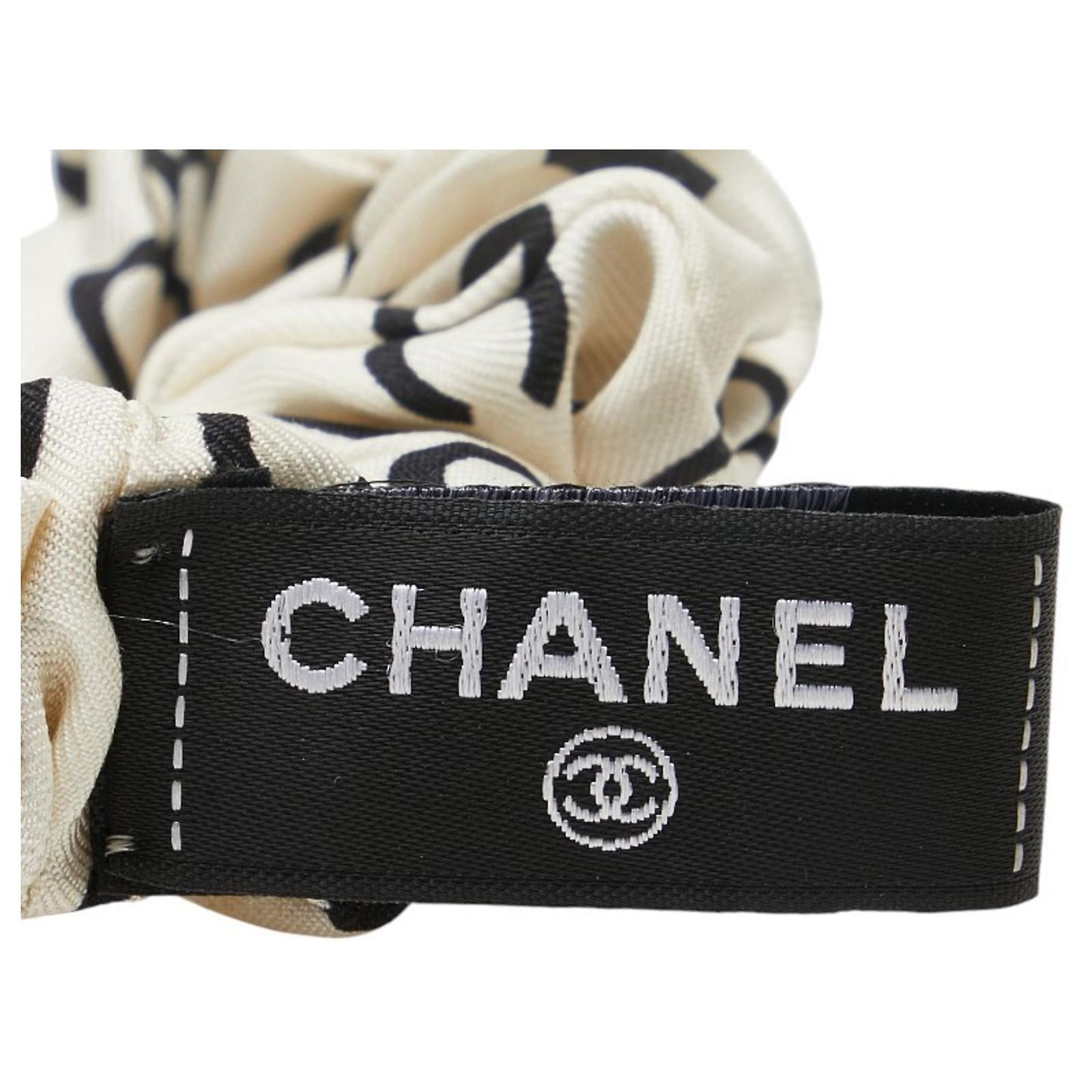 Chanel Coco Mark Polka Dot Motif Scarf Muffler Scrunchie Set Black
