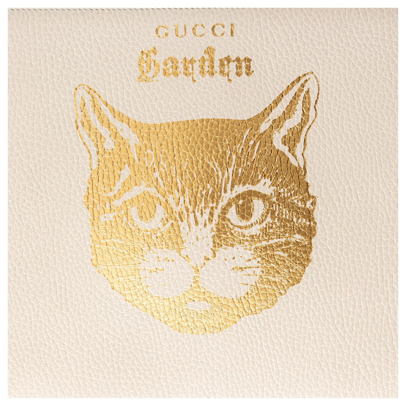 Gucci Garden Cat Clutch Bag Cream Leather Joli Closet