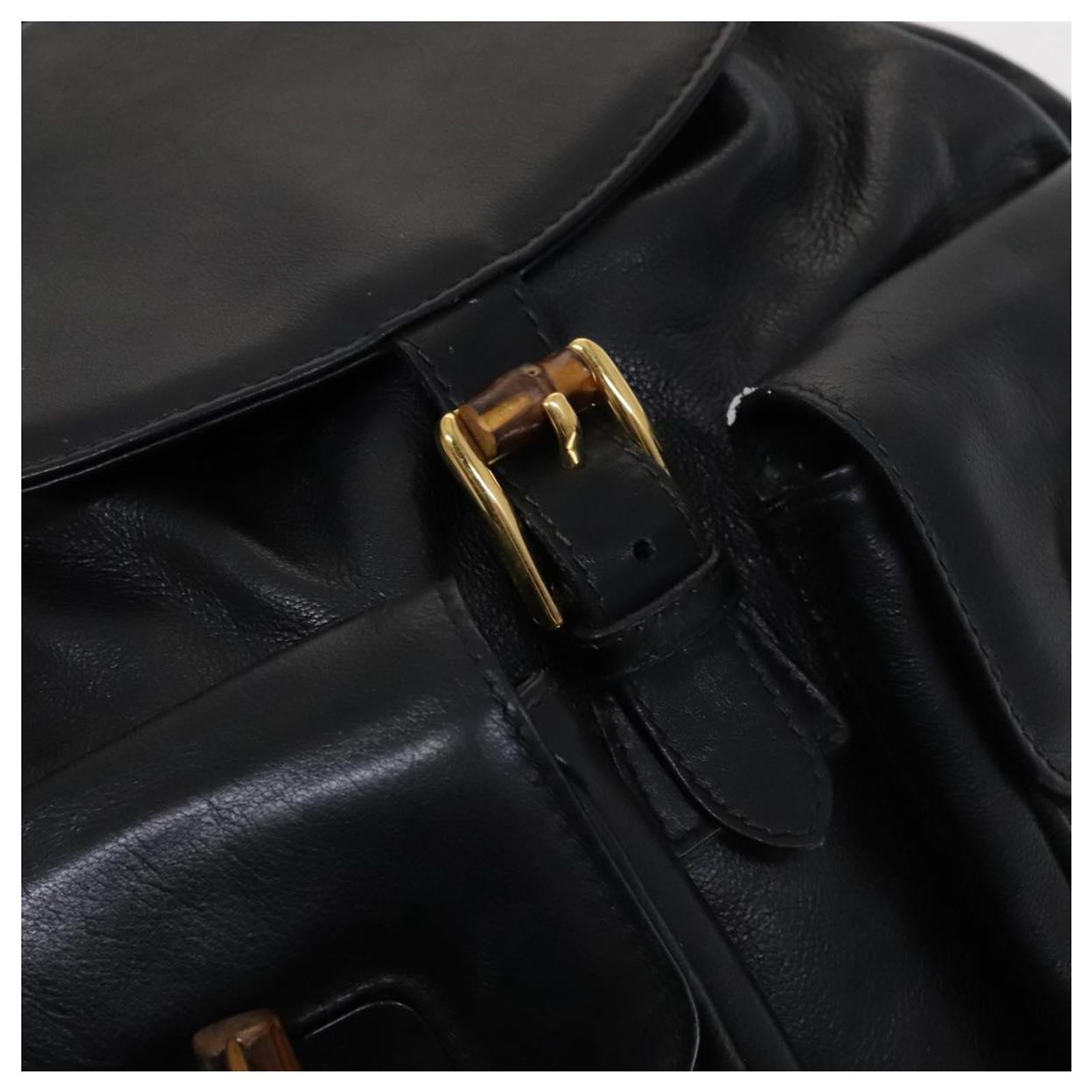 GUCCI Bamboo Backpack Leather Black Gold 003 2058 0016 Auth 