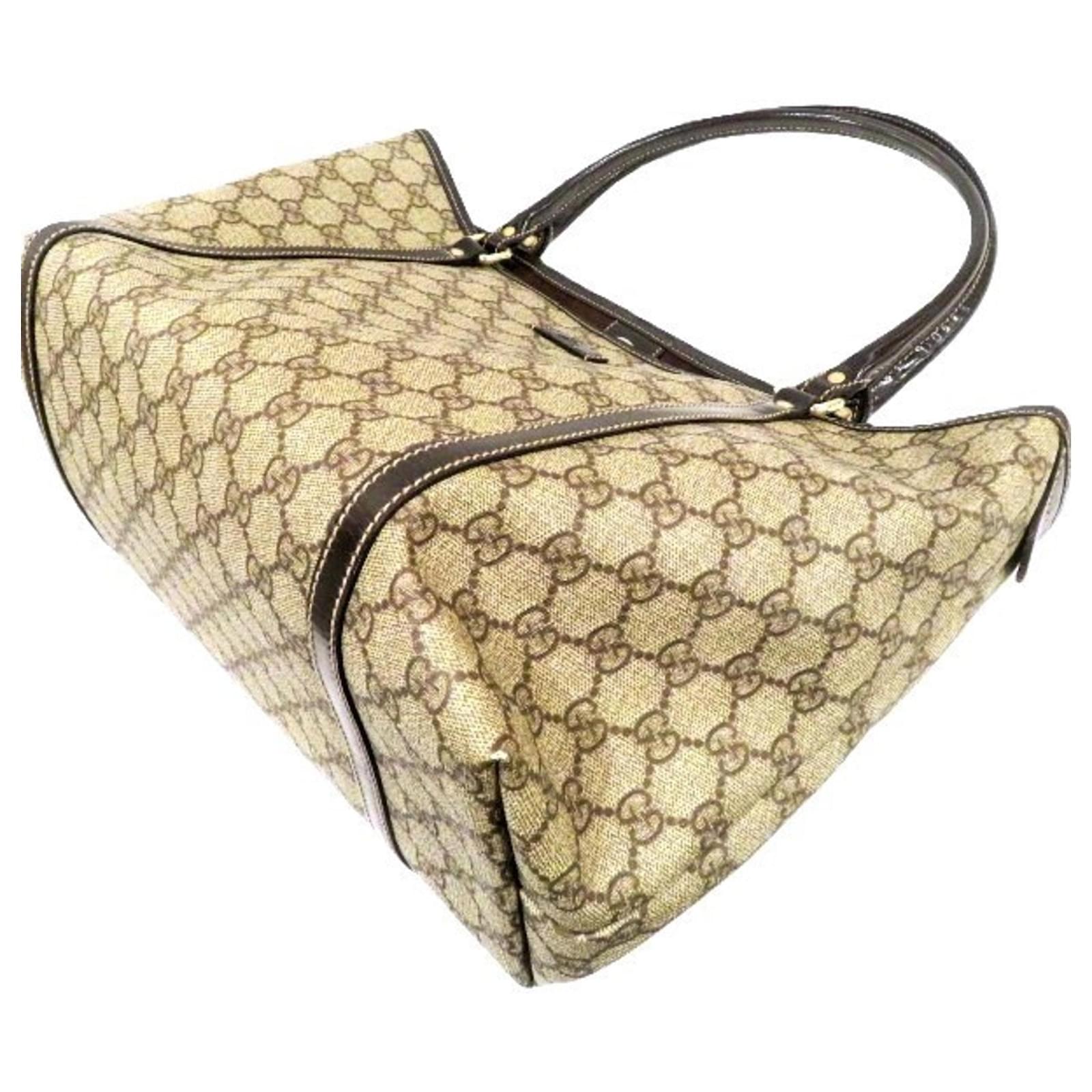 Gucci GG Supreme 197953 Tote Bag Brown Leather Plastic ref