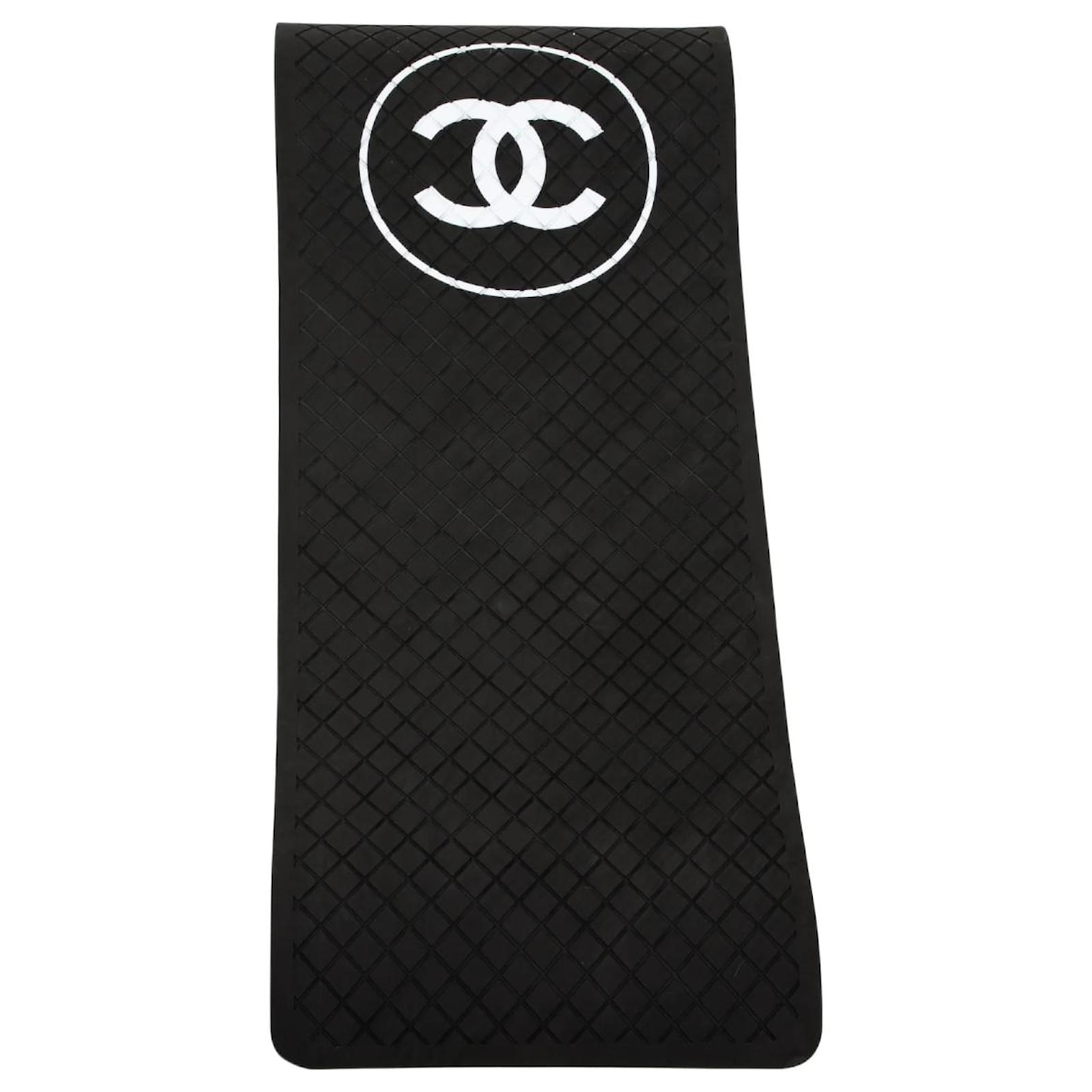 Chanel yoga mat black with CC logo White Silver hardware Polyester