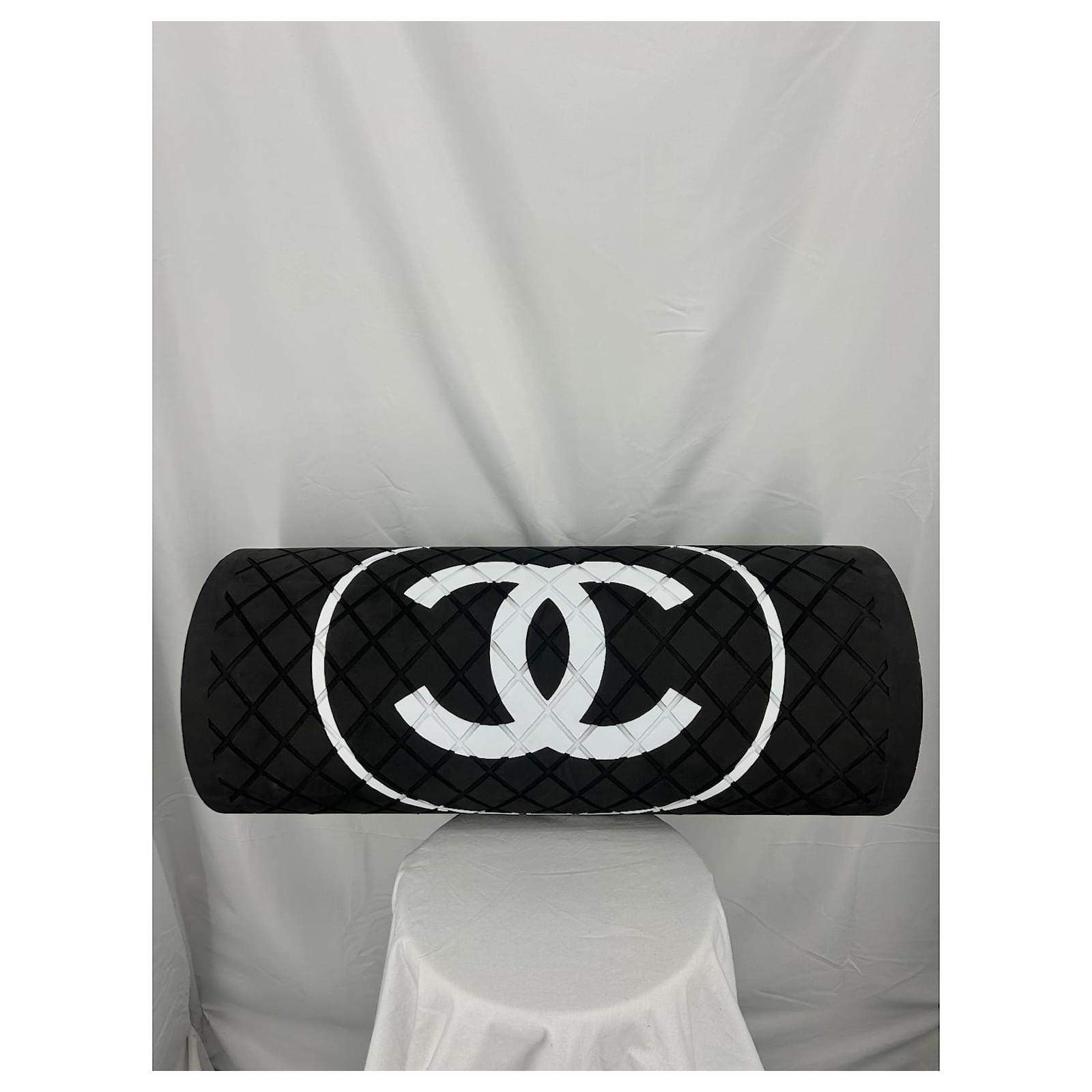 Chanel yoga mat black with CC logo White Silver hardware Polyester