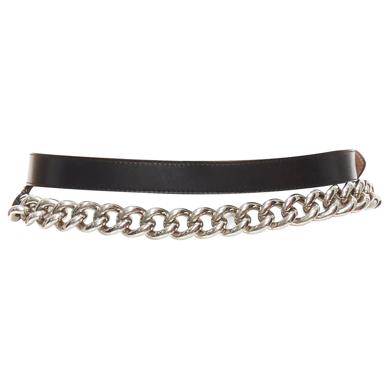 Alexander Mcqueen Leather Silver Chunky Metal Chain Wrap  display picture 1