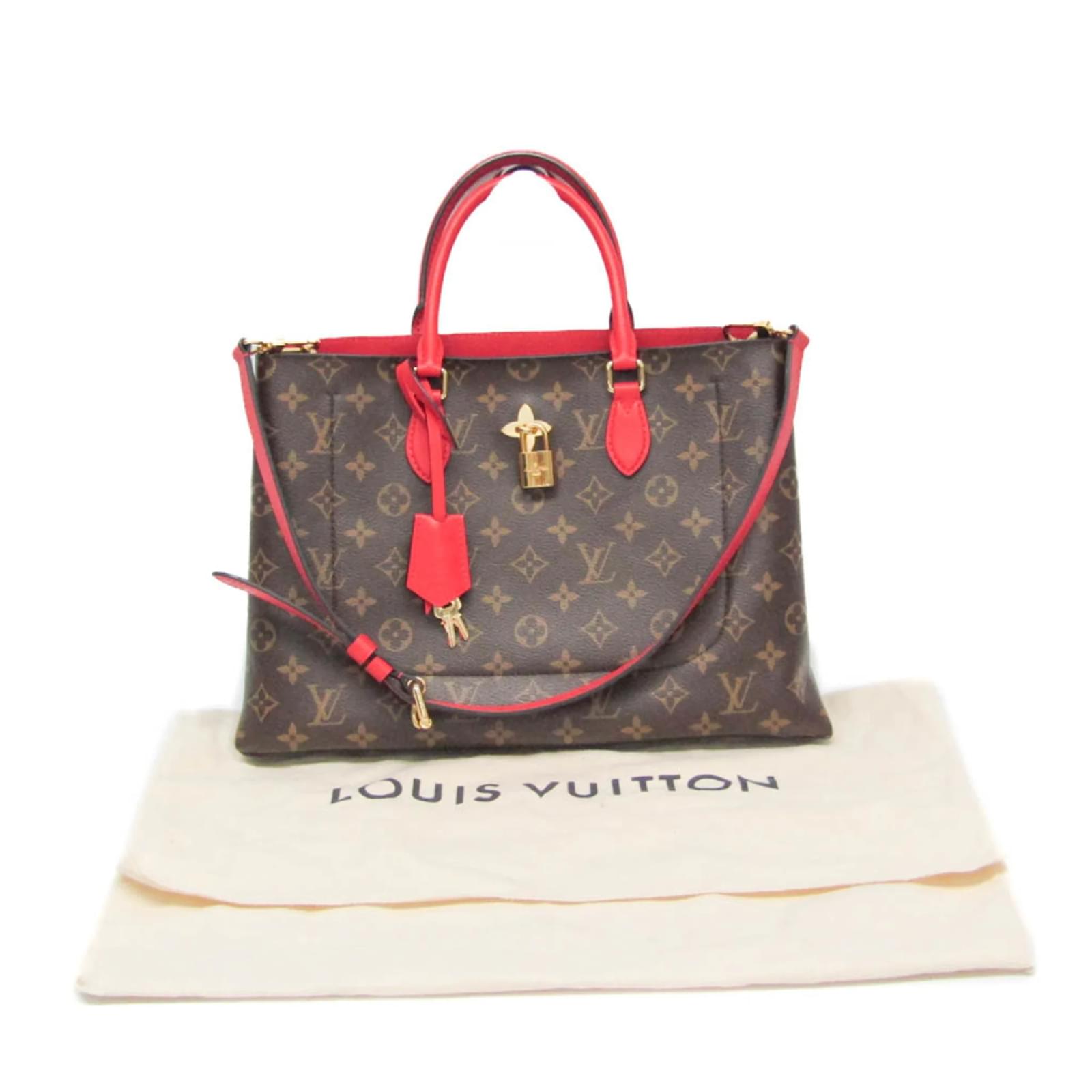 Louis Vuitton Monogram Flower Tote Bag M43553 Brown Red Patent