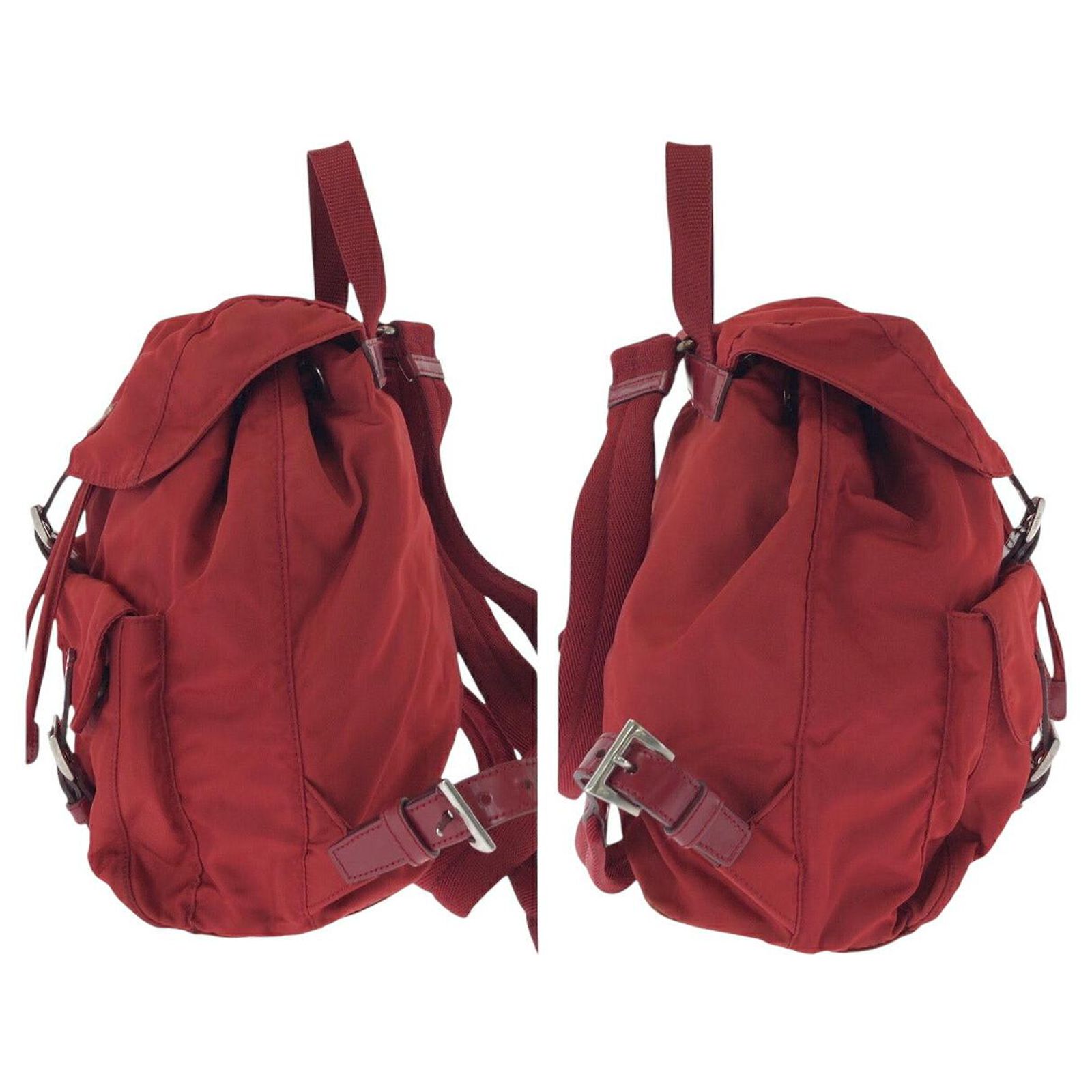 Prada Backpack Sac Nylon Triangle Plate Red Auth PRADA Medium Red Nylon Triangle Logo Nylon Backpack | eBay main image 2
