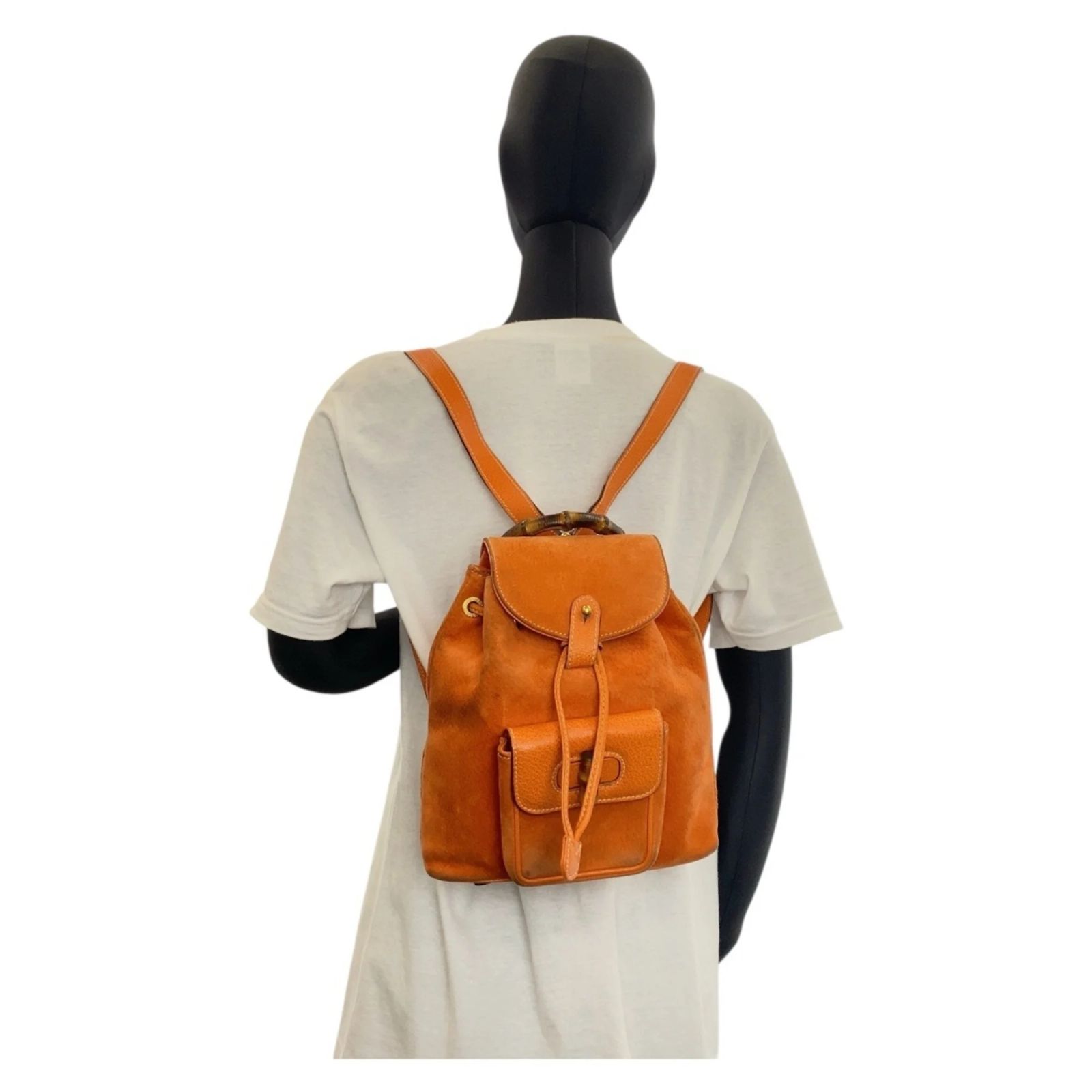 GUCCI Bamboo Backpack Suede Orange Gold Auth 169373 Gucci Bamboo Backpack in Orange Suede and Leather ref  main image 2