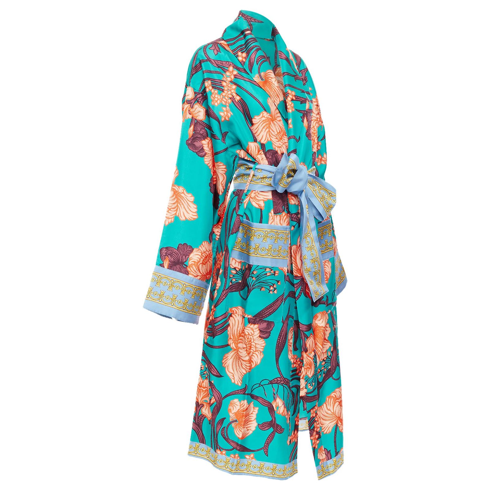 Green Versace Robe Versace silk Baroque Art Deco floral Medusa print robe gown Green ref ...