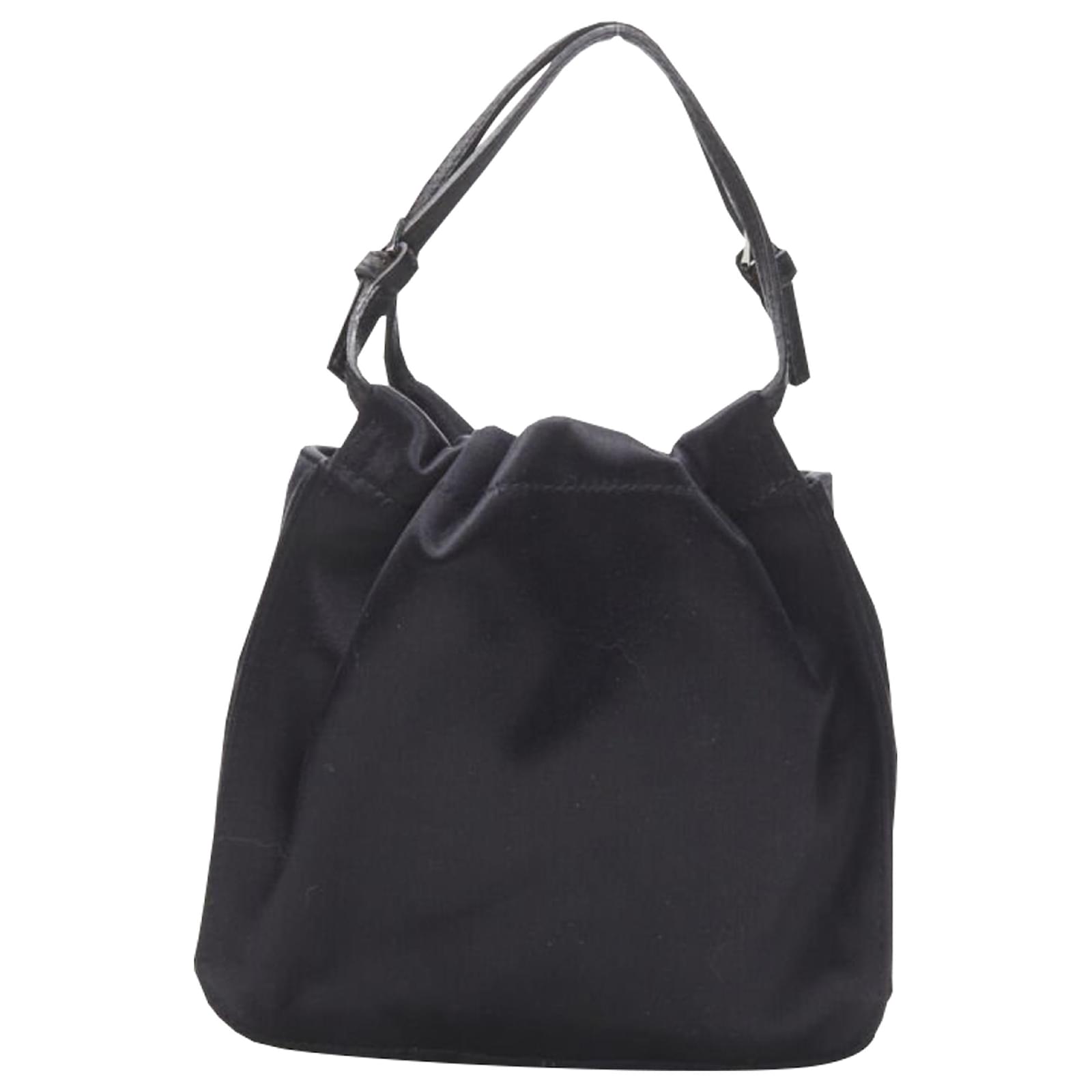 Gucci Tom Ford silk satin minimal leather handle bucket bag Black