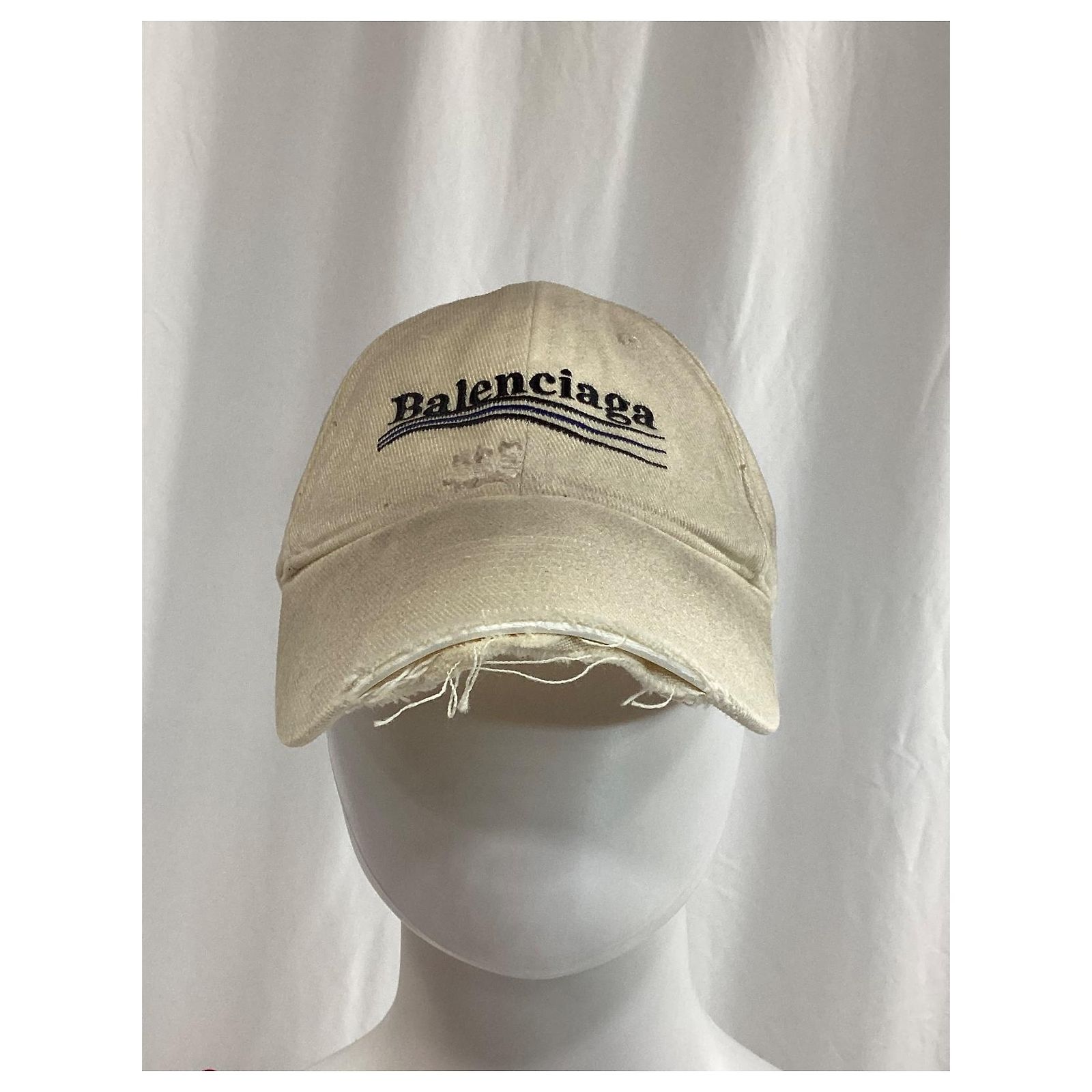 BALENCIAGA Unisex Embroidered Distressed Logo Baseball Cap in Cream, Large Everyday Balenciaga Logo-Embroidered Distressed Baseball Cap  main image 4