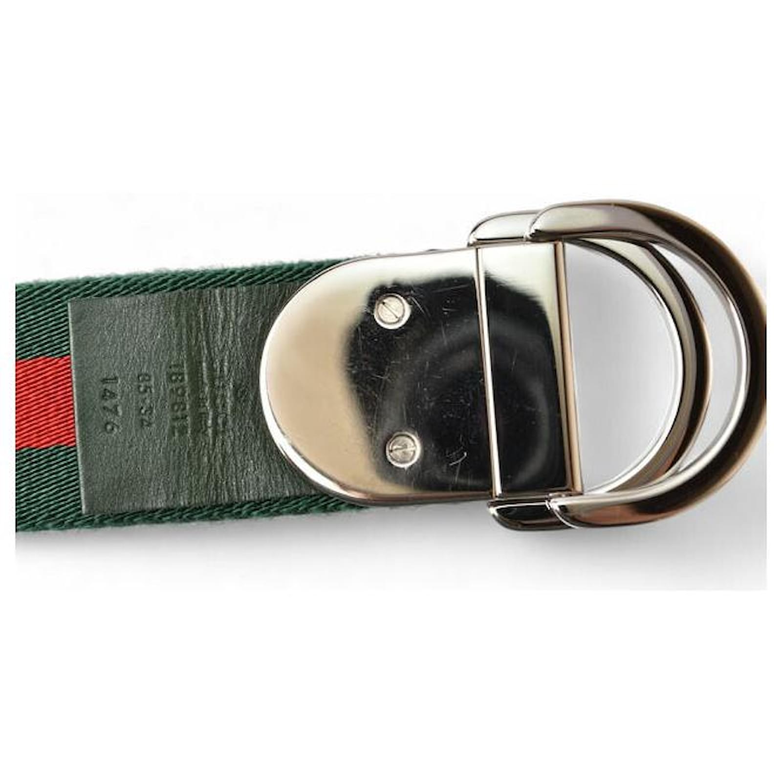 Gucci Belt 85 Green/Red Silver Buckle Cotton ref.JC2064842 (Sold