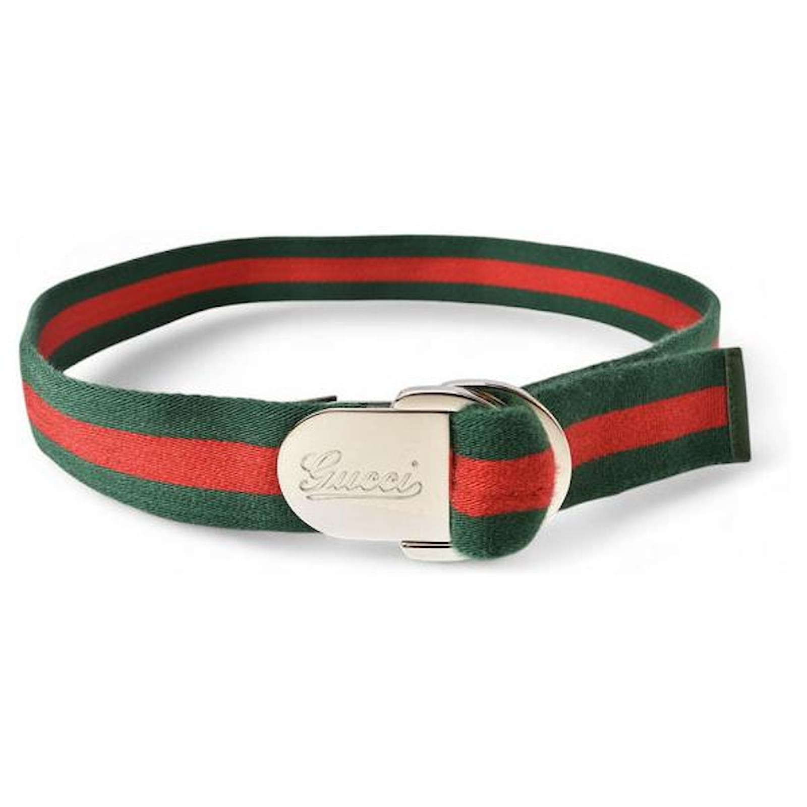 Gucci Belt 85 Green/Red Silver Buckle Cotton ref.2064842