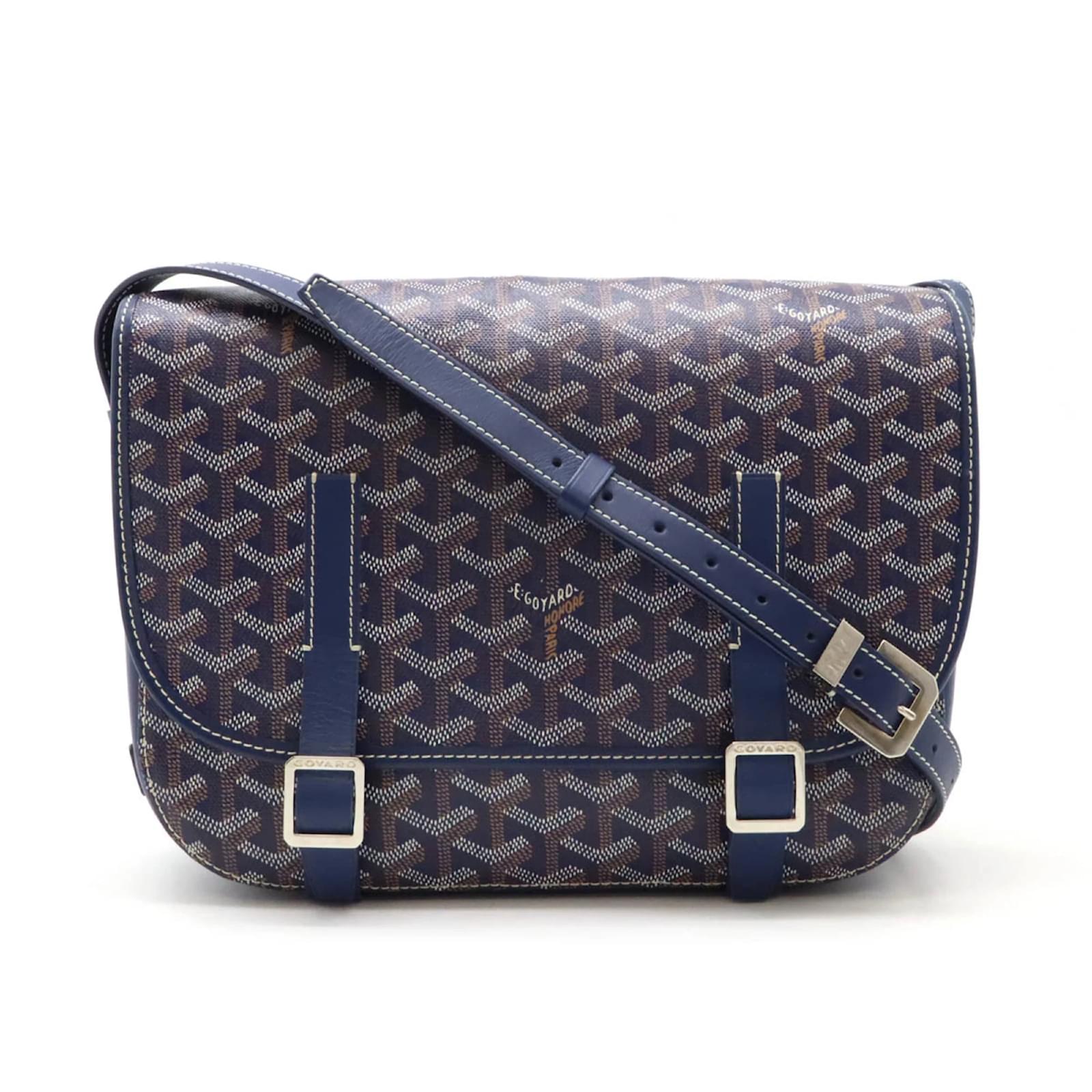 Goyard Belvedere MM Schultertasche Weiß Blau Leder Leinwand ref