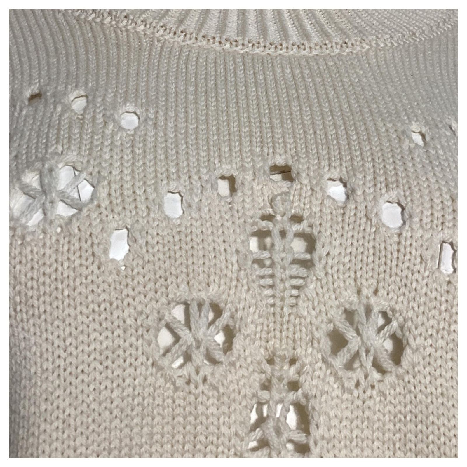 Pull Chloé En Coton Blanc Crème à Manches Transparentes - Taille L